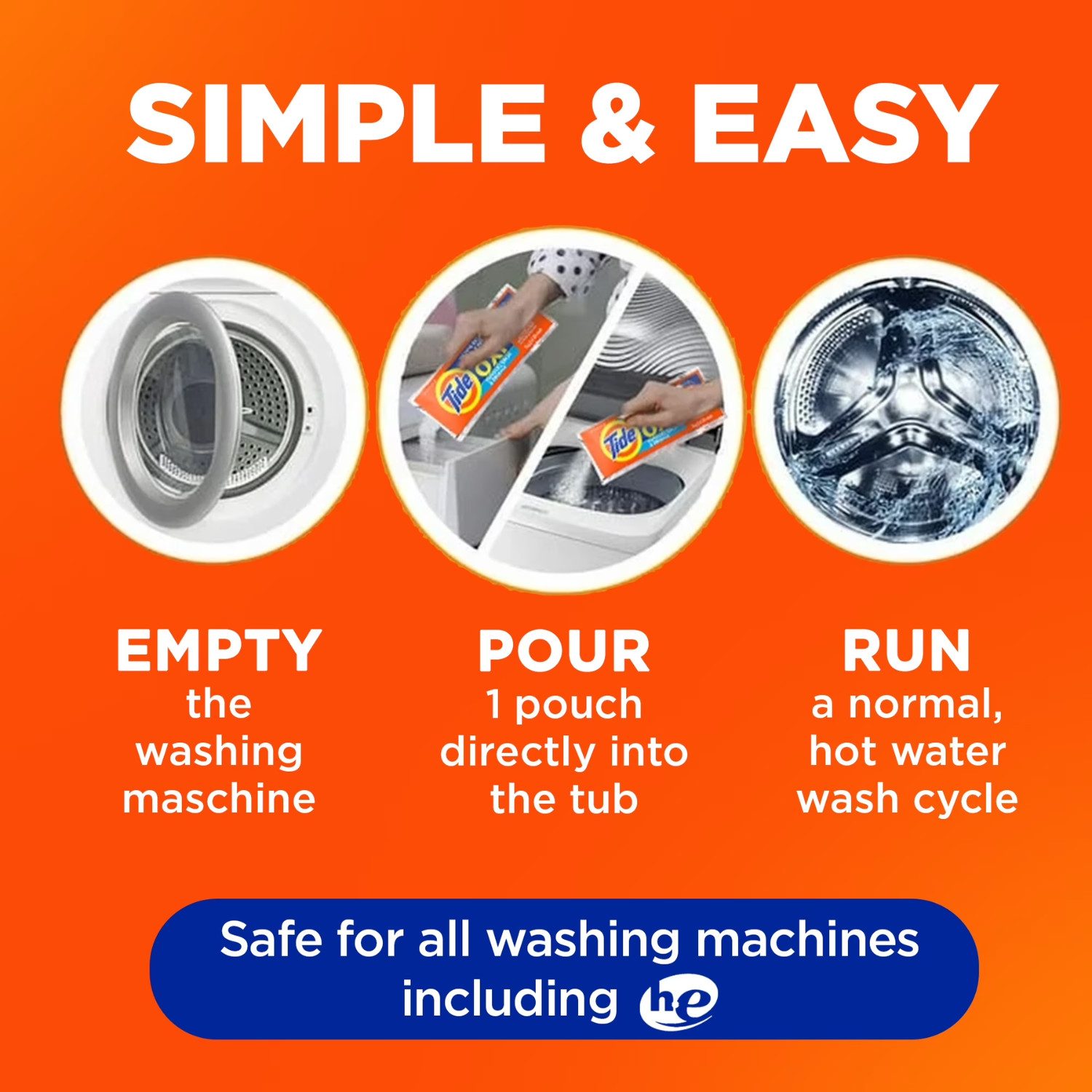 (3 Pack)Tide Washing Machine Cleaner with Oxi Powder 4 Count Odor Eliminator