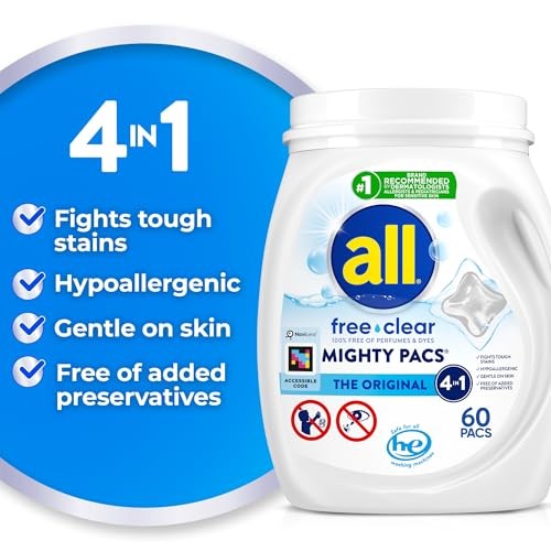 all Free Clear Mighty Pacs Laundry Detergent 60 Count Hypoallergenic Unscented