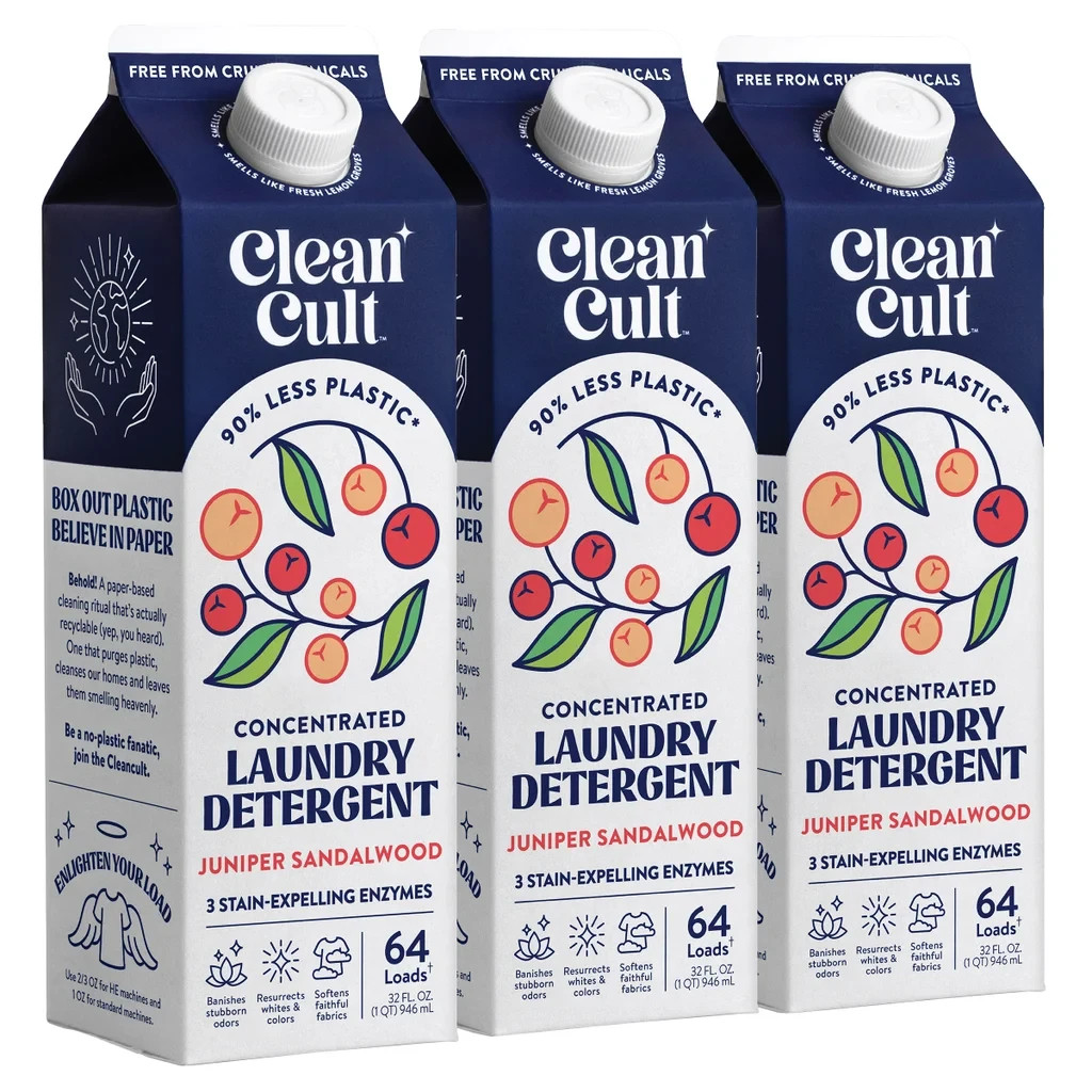 3-PACK Cleancult Liquid Laundry Detergent, Juniper Sandalwood, 192 Loads, 96 oz