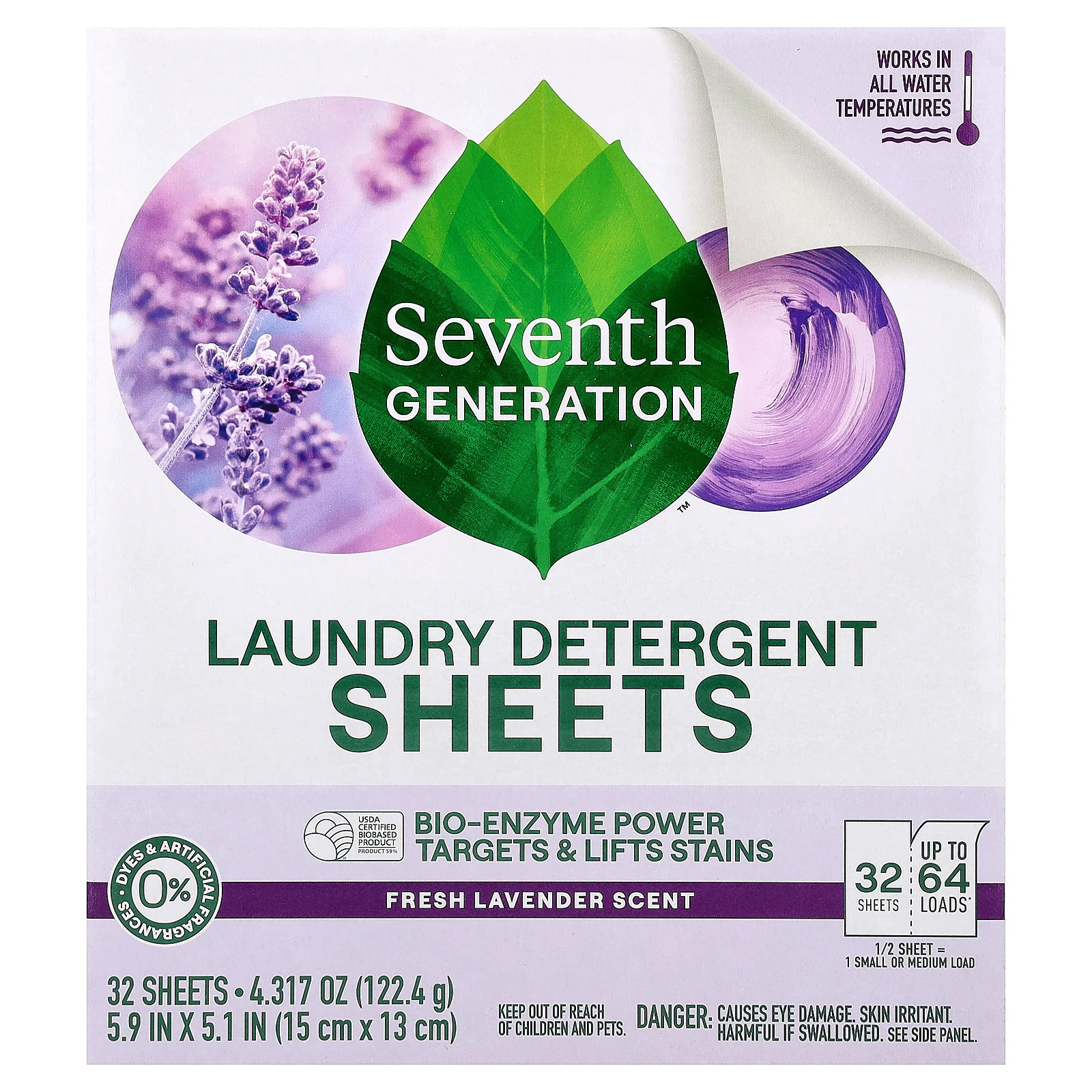 Laundry Detergent Sheets, Fresh Lavender, 32 Sheets, 4.317 oz (122.4 g)
