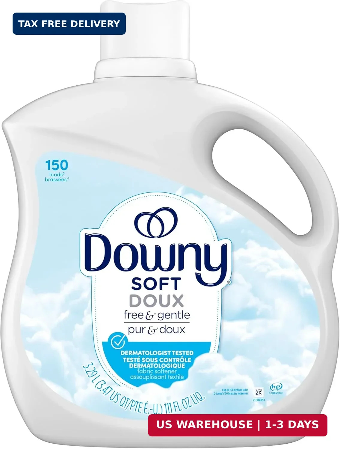 Downy Free & Gentle Hypoallergenic Liquid Fabric Softener 111 fl oz 150 Loads