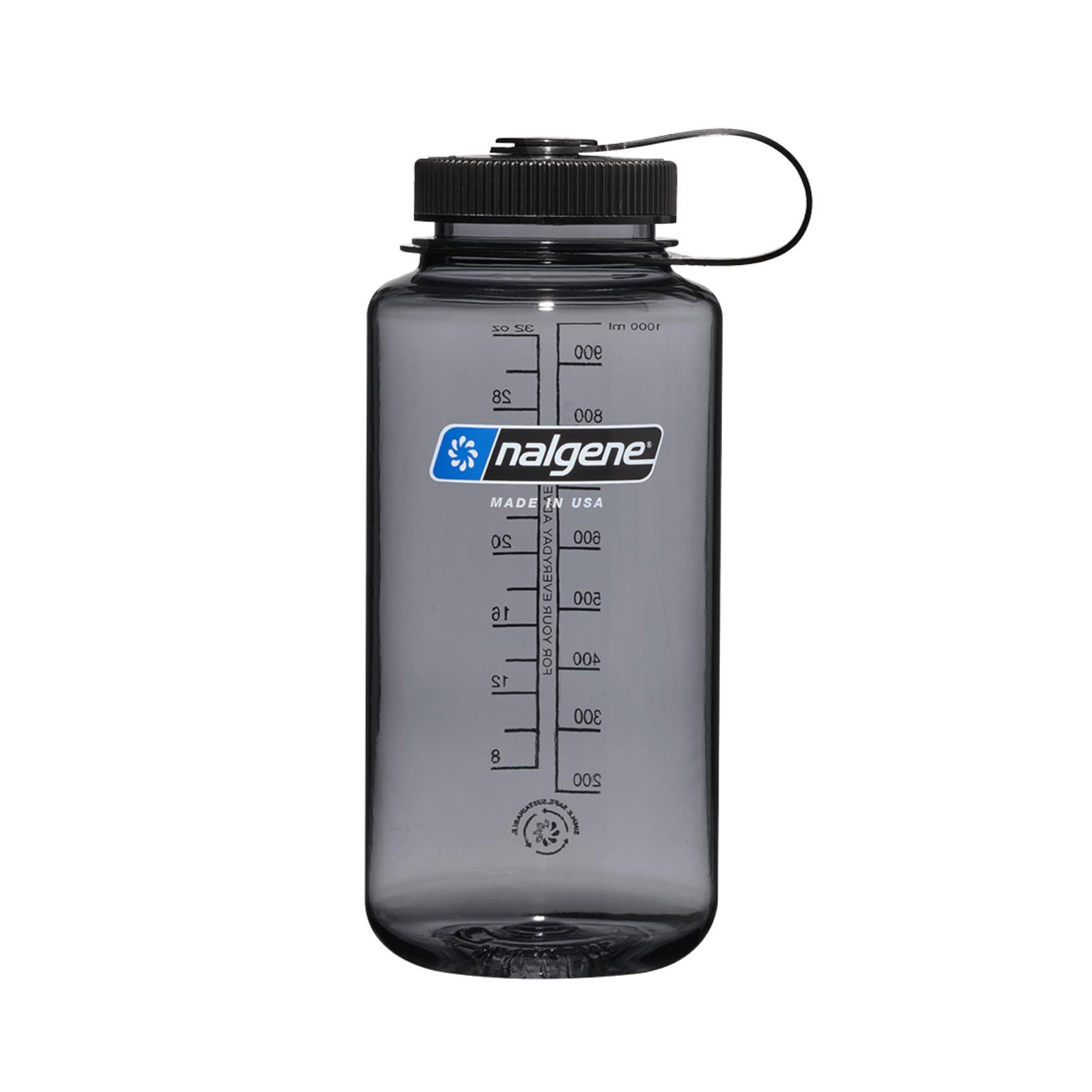 Nalgene 32 oz Wide Mouth Water Bottle Gray w/ Black Lid