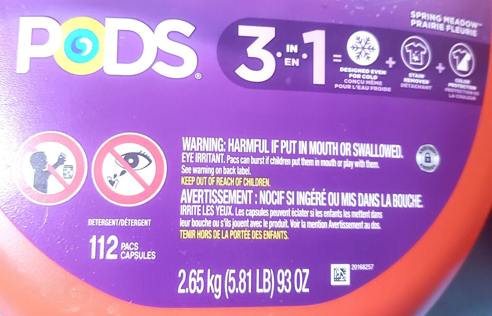 Two 3 in 1 Spring Meadow Scent Liquid Laundry Detergent Pods, 112-Count Each.