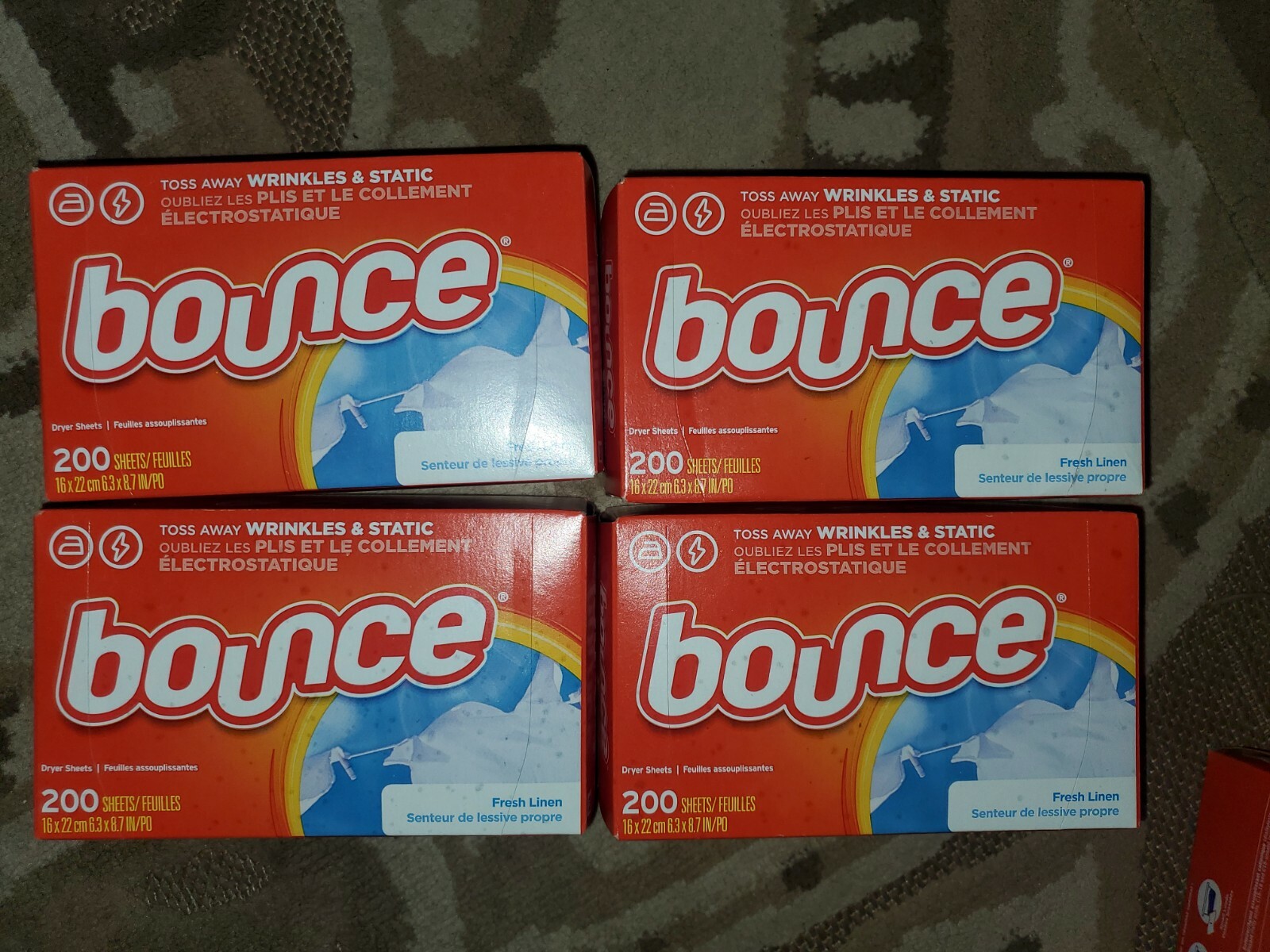Lot of 4, Bounce Fresh Linen Fabric Softner Dryer Sheets, 200 CT