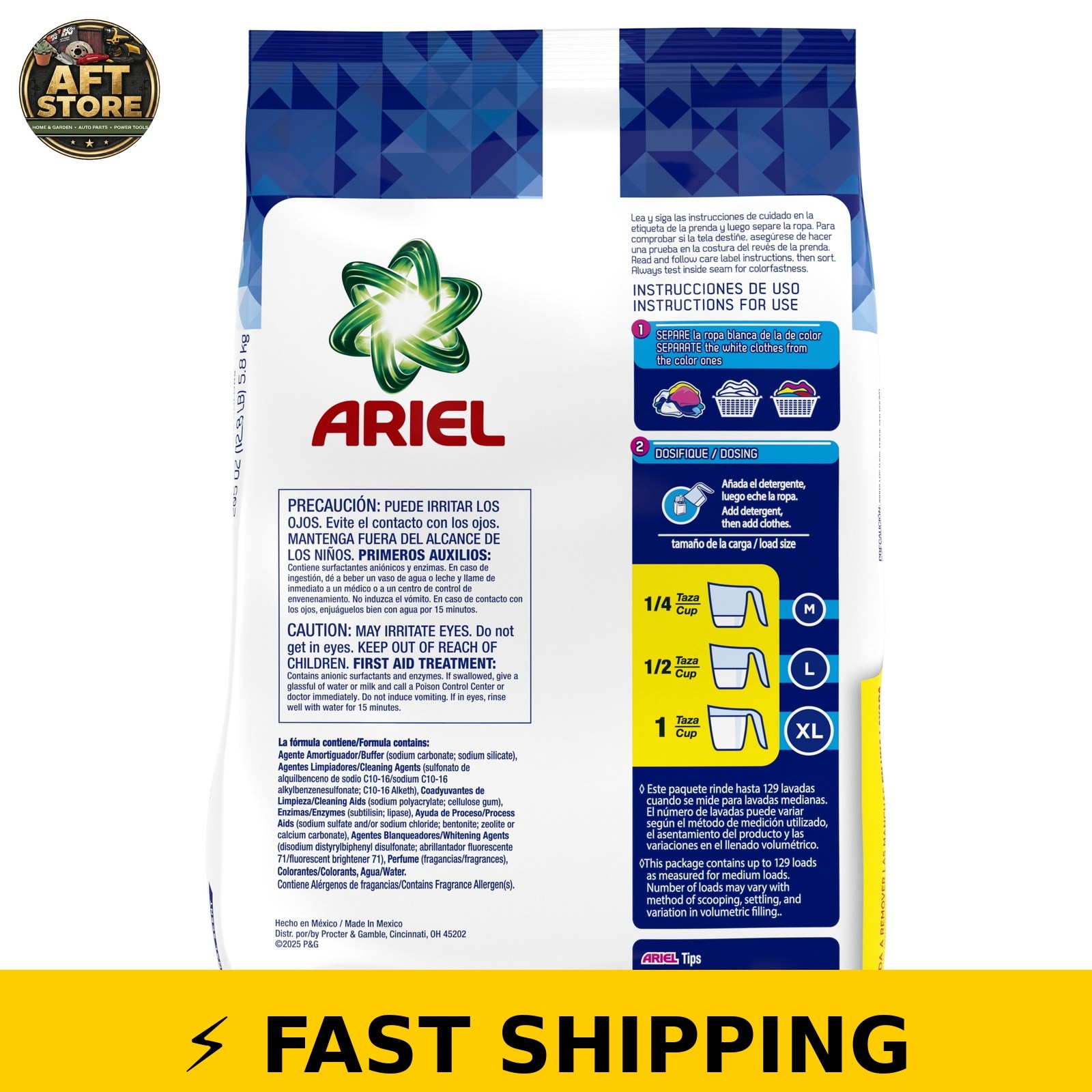 Ariel Laundry Detergent Powder, Original Scent, 5.8 kg, 129 Loads