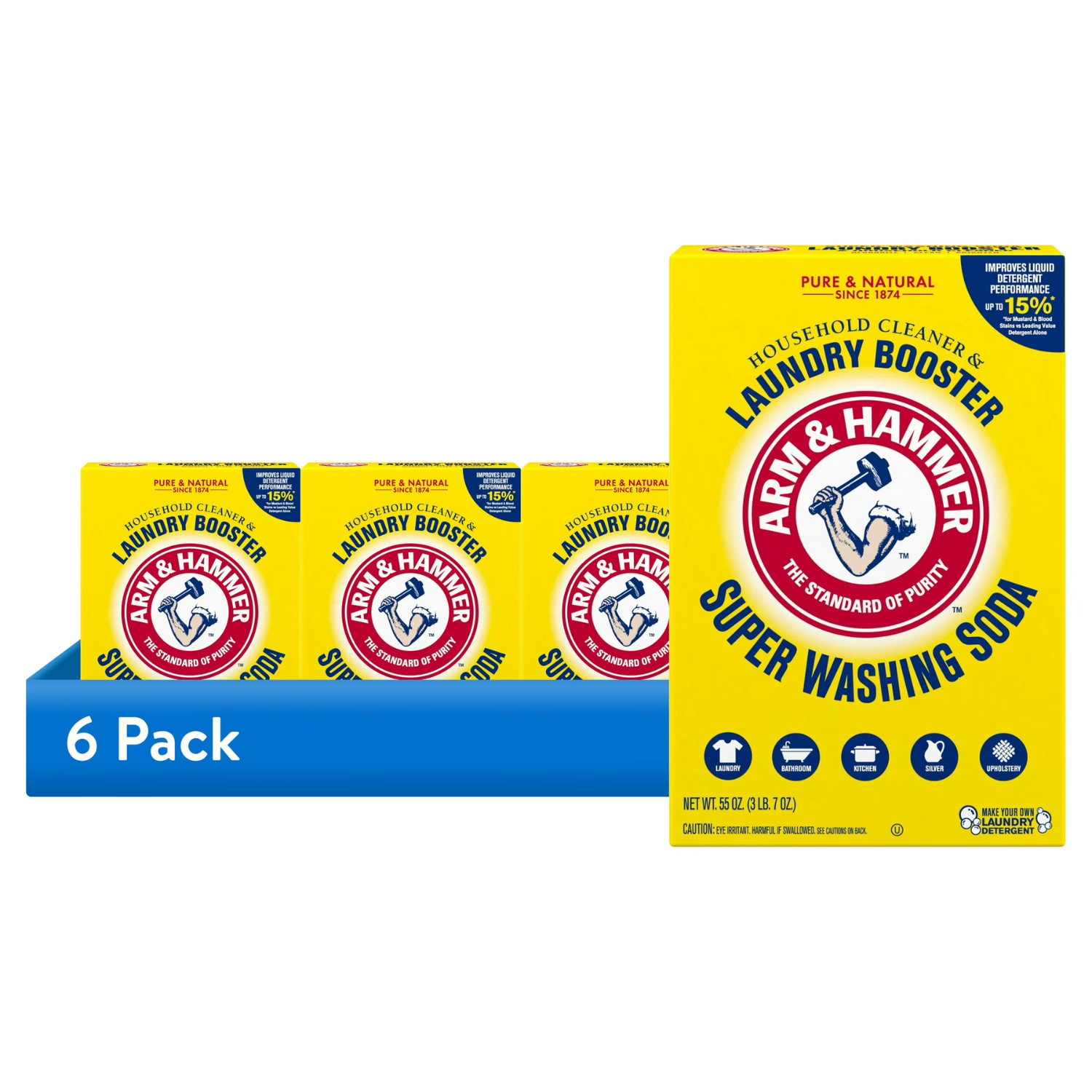ARM & HAMMER Super Washing Soda Laundry Booster Household Cleaner 55 oz 6 Pack