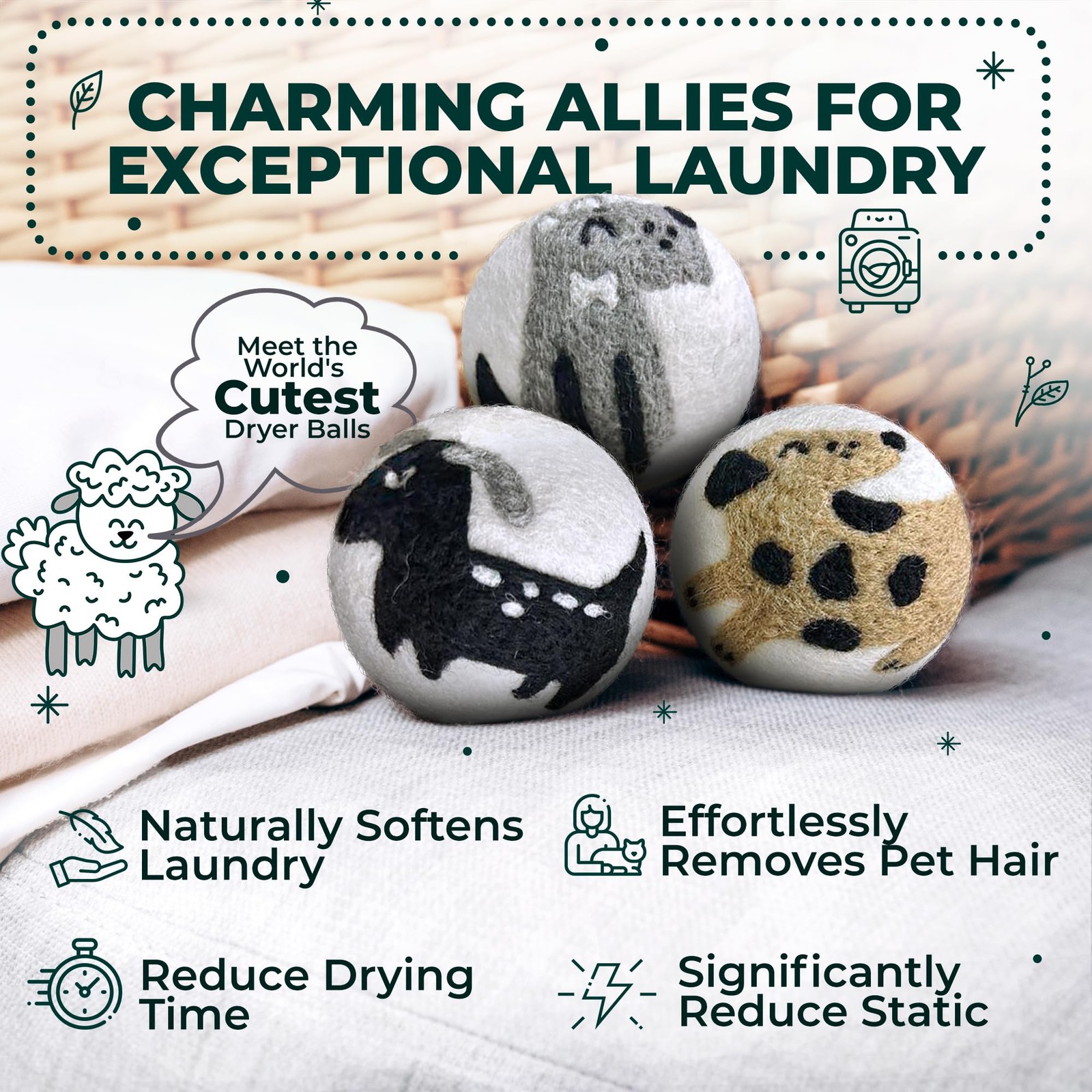 Chemical Free & Baby Safe! Reusable Wool Dryer Balls XL 6-Pack – Reduces Stat…