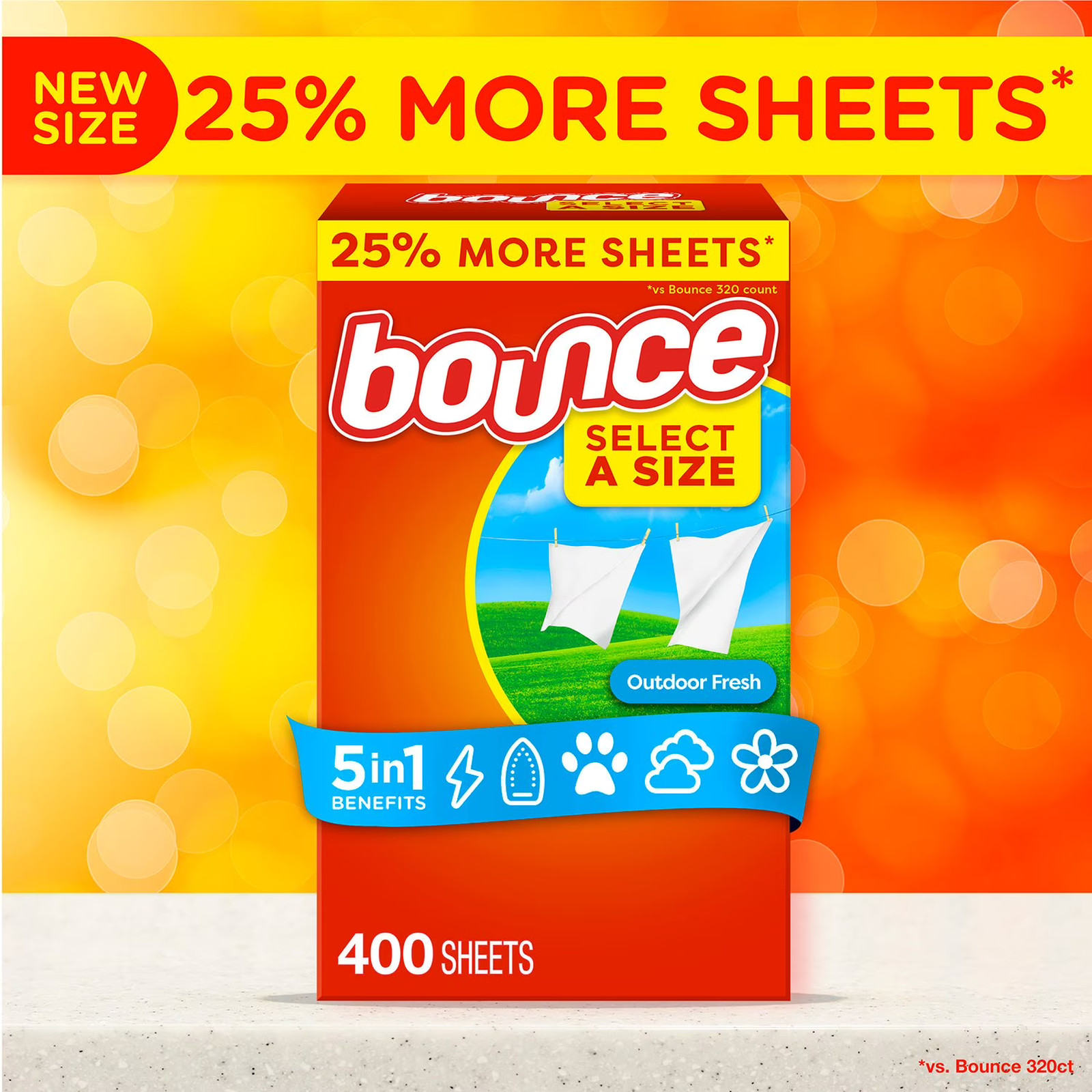 Bounce Select a Size Fabric Softener Dryer Sheets Outdoor Fresh 400 Anti Static