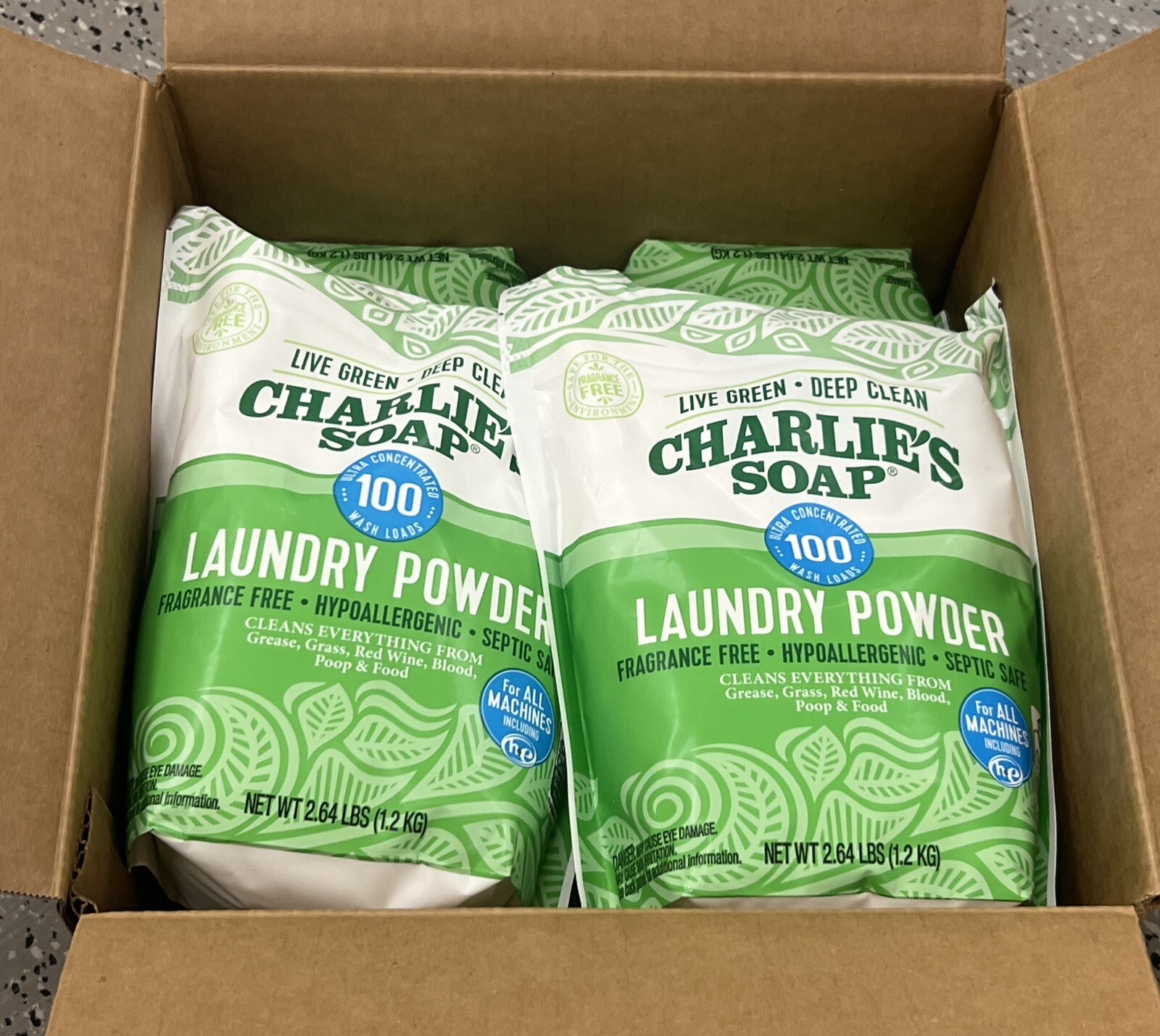 Charlies Soap Laundry Powder (100 Loads, 6 Pack) Hypoallergenic Deep Cleaning
