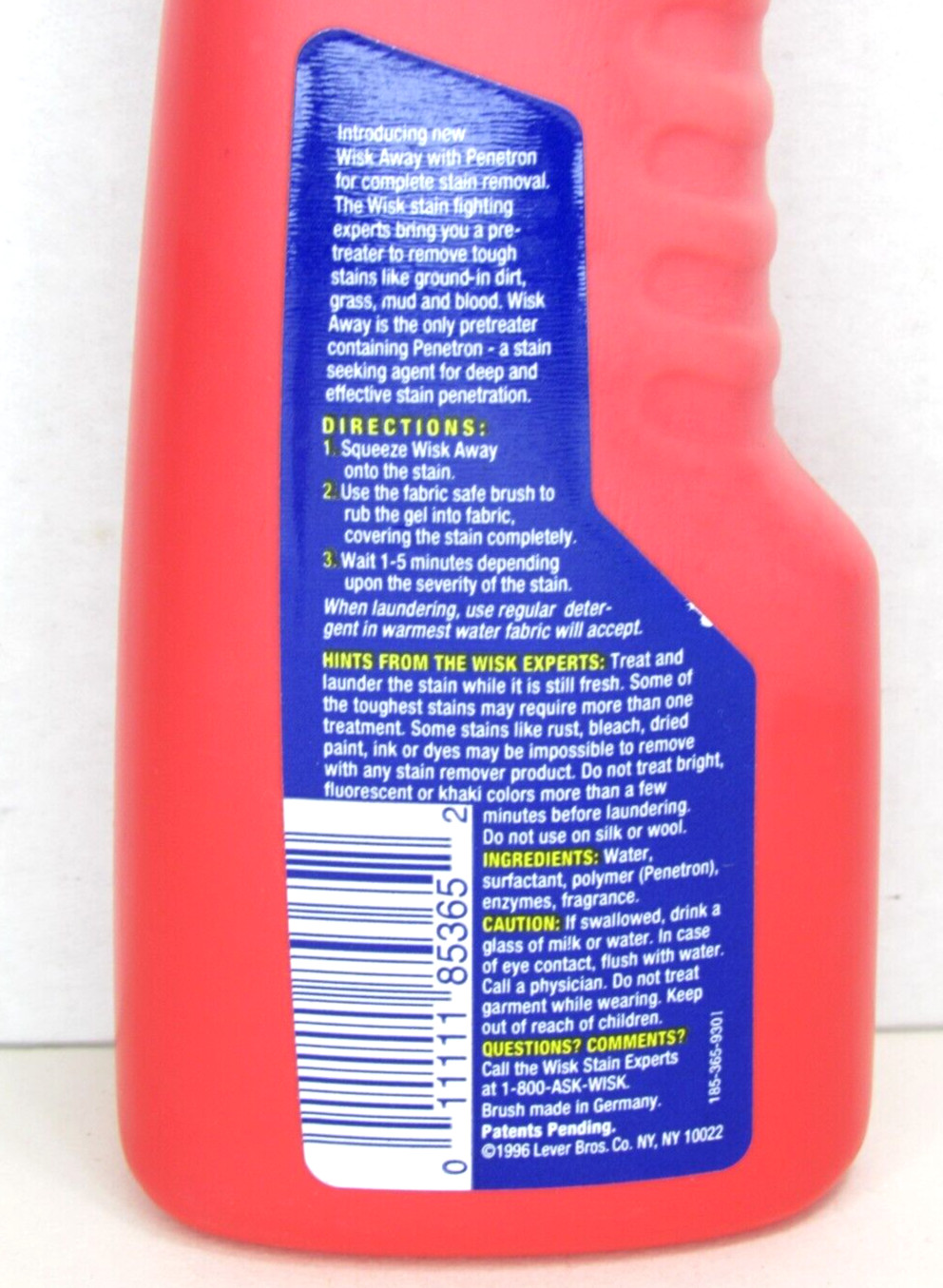RARE Wisk Away with Penetron Laundry Pre-Wash Stain Remover GEL 1996 Vtg Prop