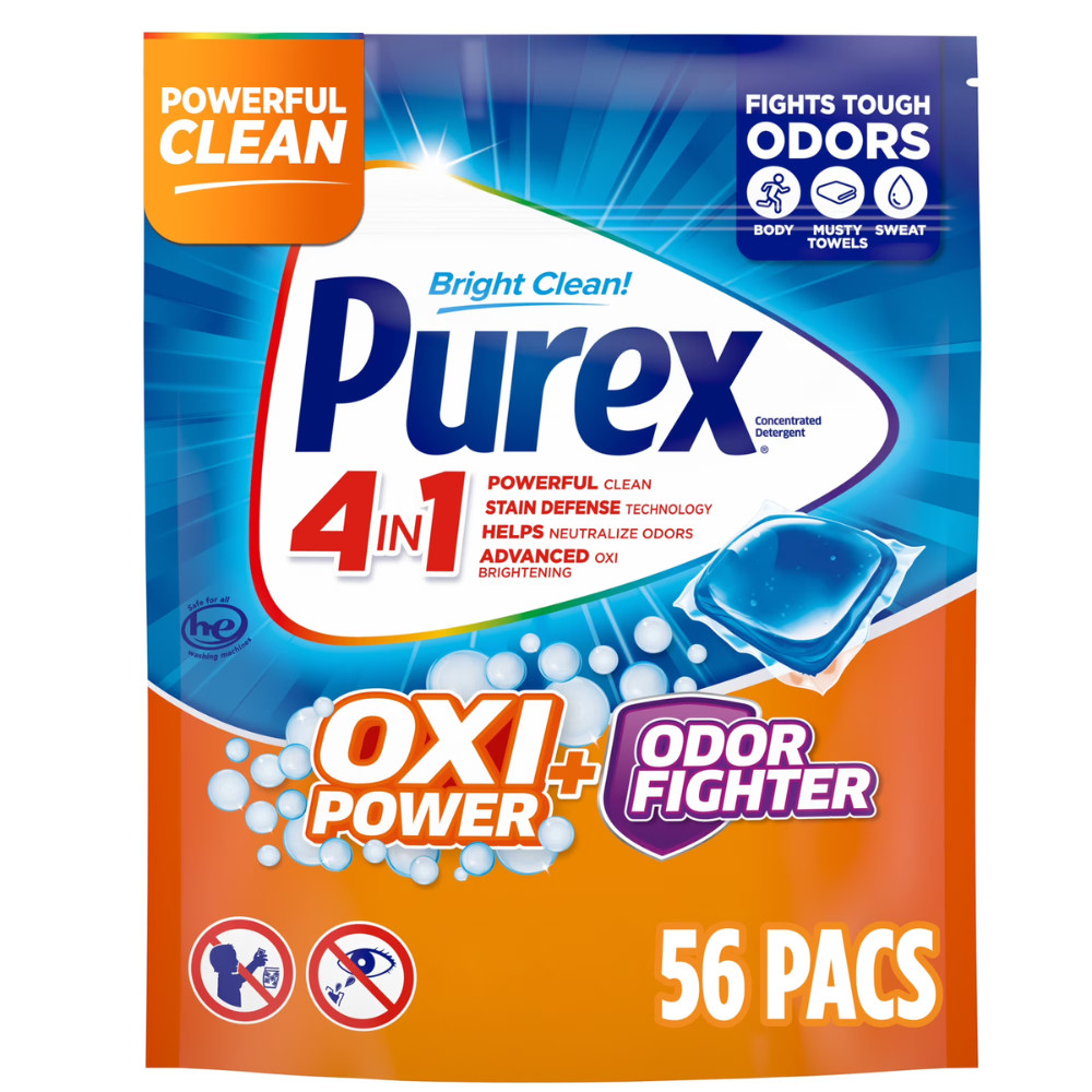 Purex Oxi Power, Odor Fighter Laundry Detergent Pacs, 56 Ct, 4 Pack (224 Pacs)