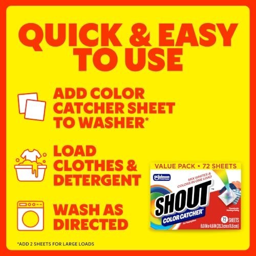 Color Catcher Sheets Laundry 72 Count Dye Trapping Prevent Color Runs HE Washer