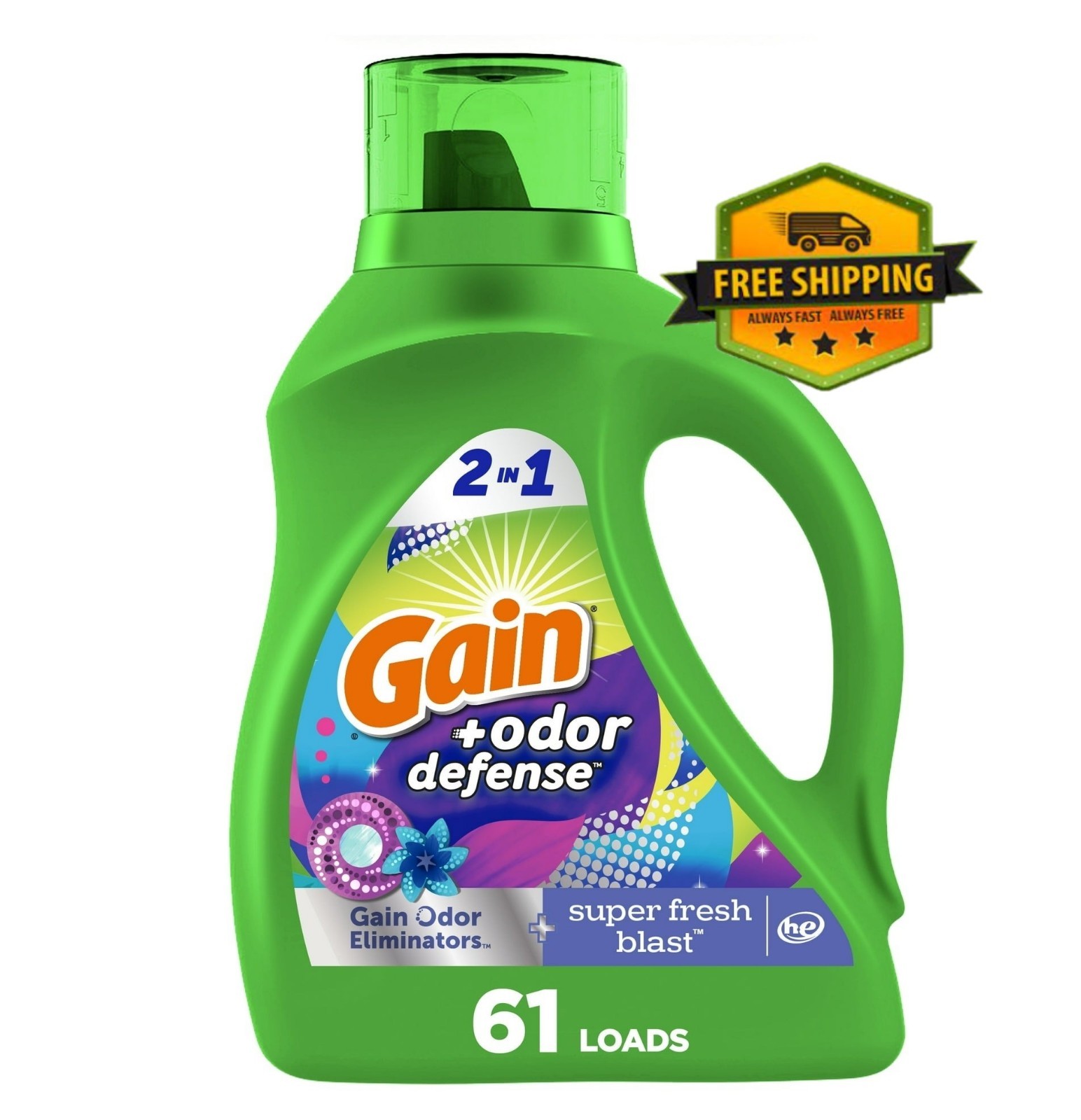 Gain Liquid Laundry Detergent Super Fresh Blast 88oz 61 Loads Odor Defense