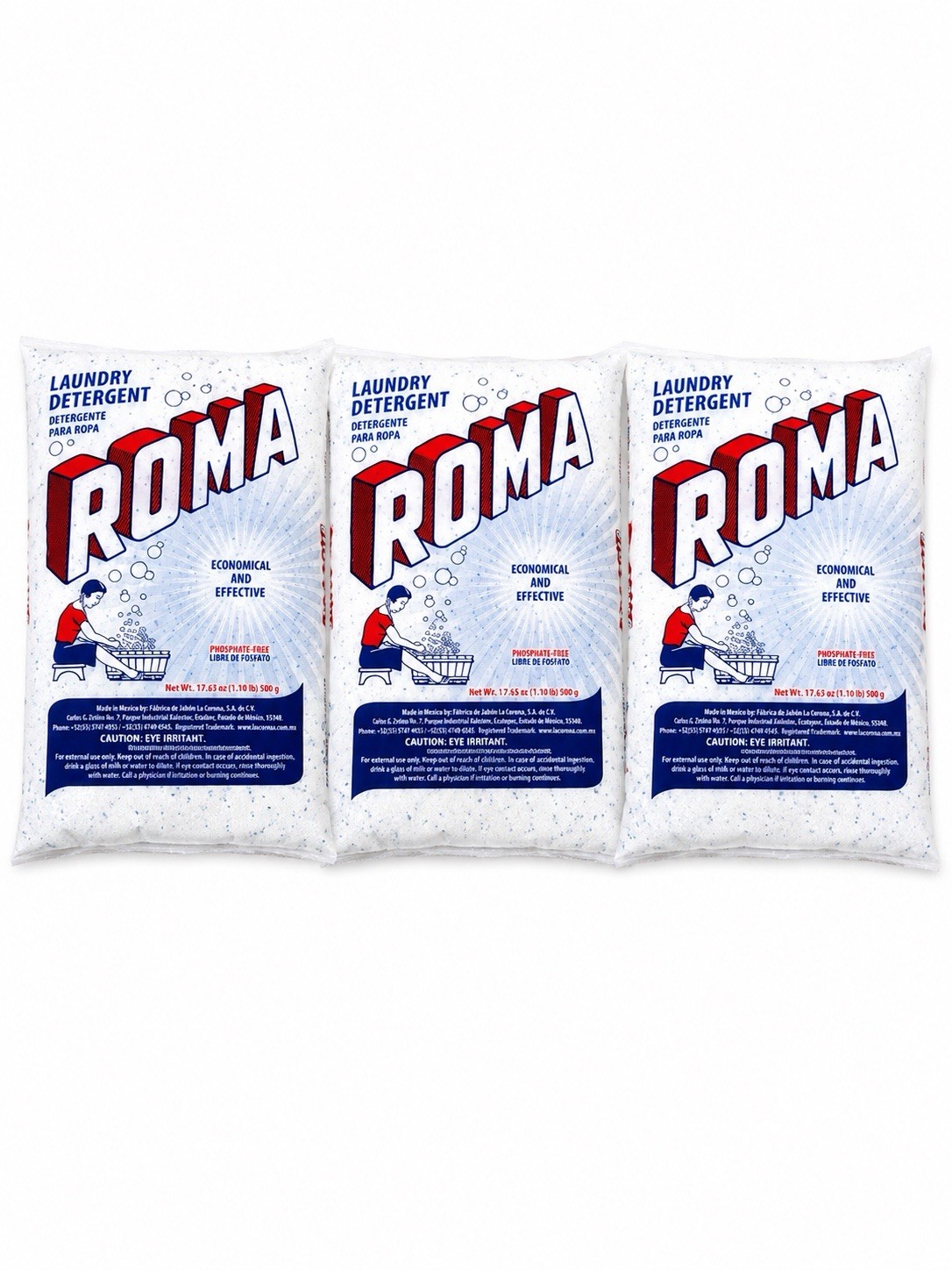 Roma Laundry Detergent powder 500g -3 Pack – Phosphate Free – Made In Mexico