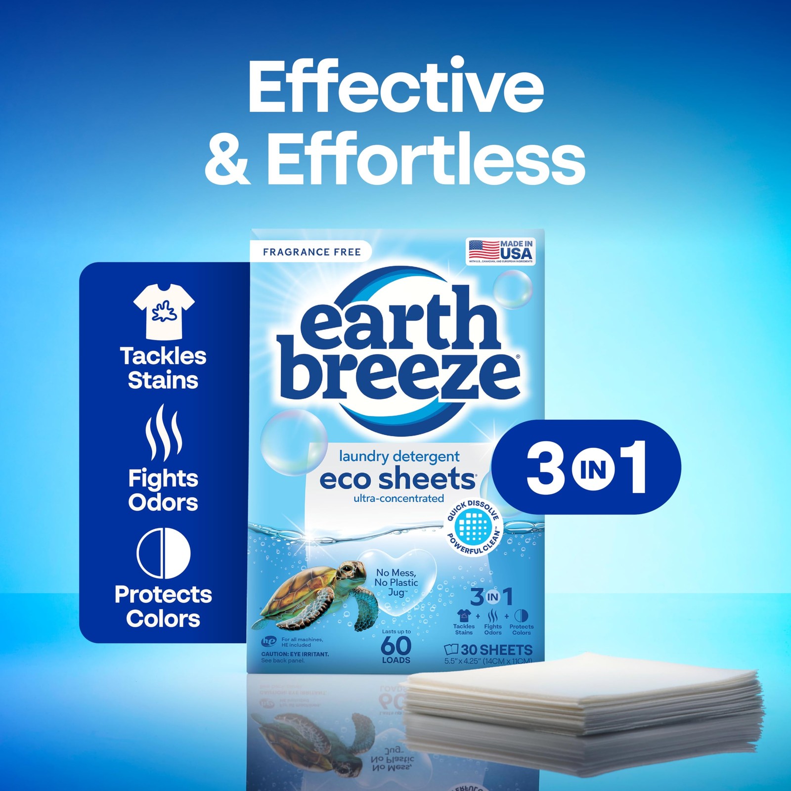 Earth Breeze Laundry Detergent Sheets Fragrance-Free – 30 Count (Pack of 1)