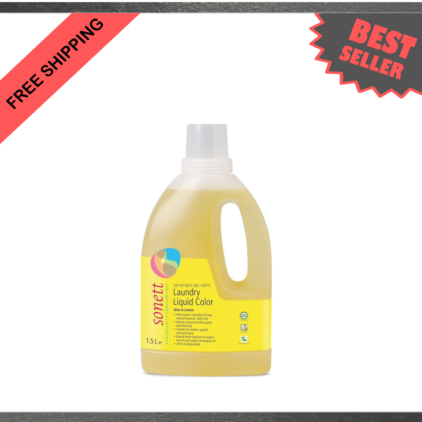 Organic Laundry Detergent Liquid Mint Lemon All Colored Textiles Certified Grown