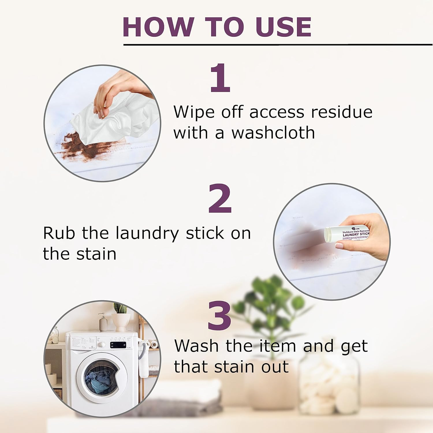 Laundry Stain Remover Stick, Pre Wash Spot Cleaner for Clothes Fabric Cotton, Wo