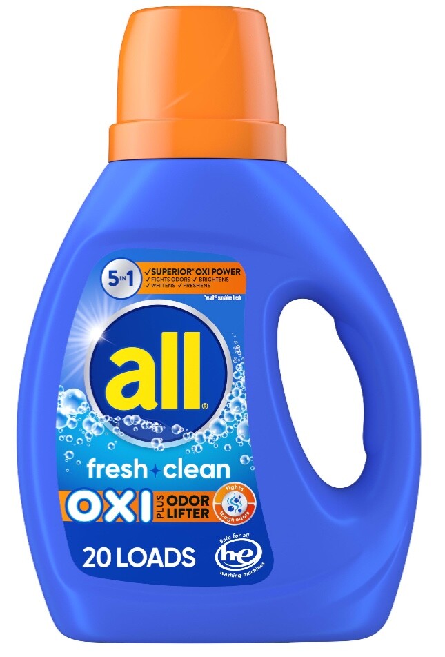 all Fresh & Clean Liquid Laundry Detergent, Oxi Plus Odor Lifter, 36 Fl. Oz.