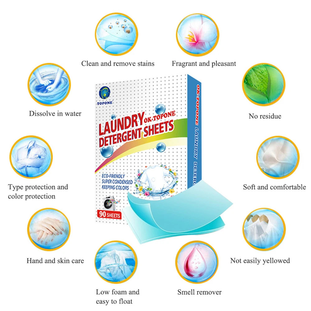 Laundry Detergent Sheets 90 Pcs Eco-friendly Soap No Waste Stain Remover Liquid