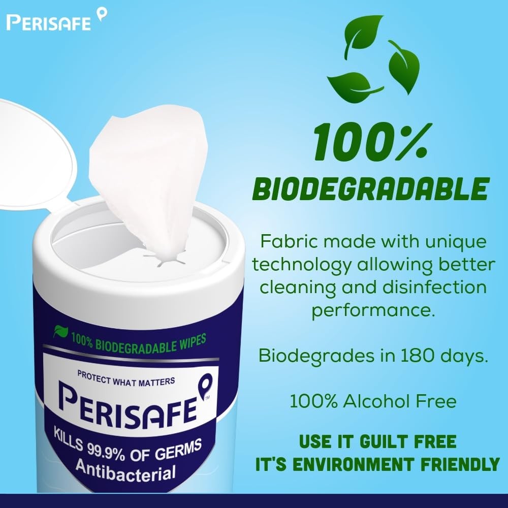 PERISAFE 100 Biodegradable Disinfectant Wipes – Antibacterial, Fresh Mint