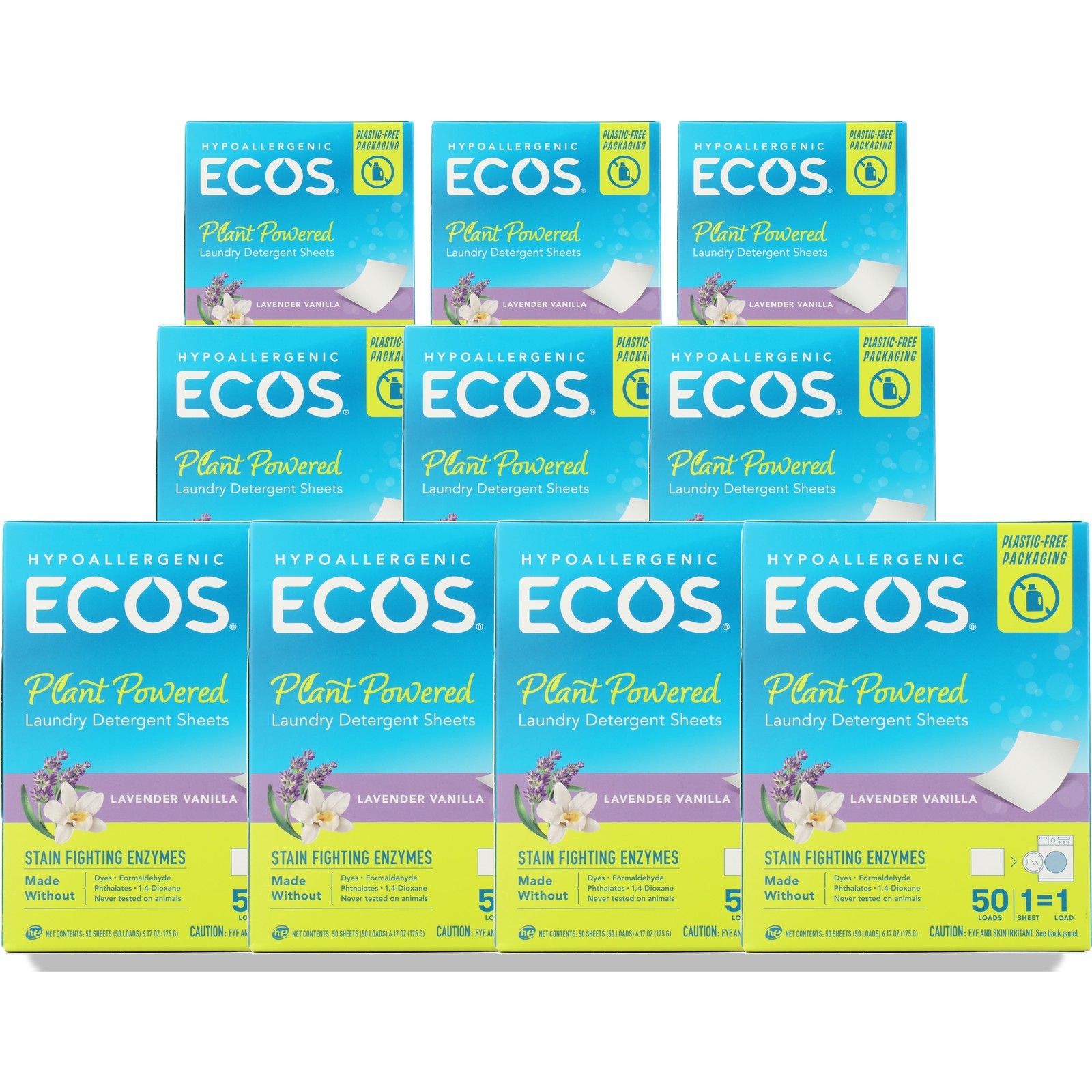 Ecos Laundry Detergent Sheets Lavender & Vanilla Scent 50 Ct 10 Pack