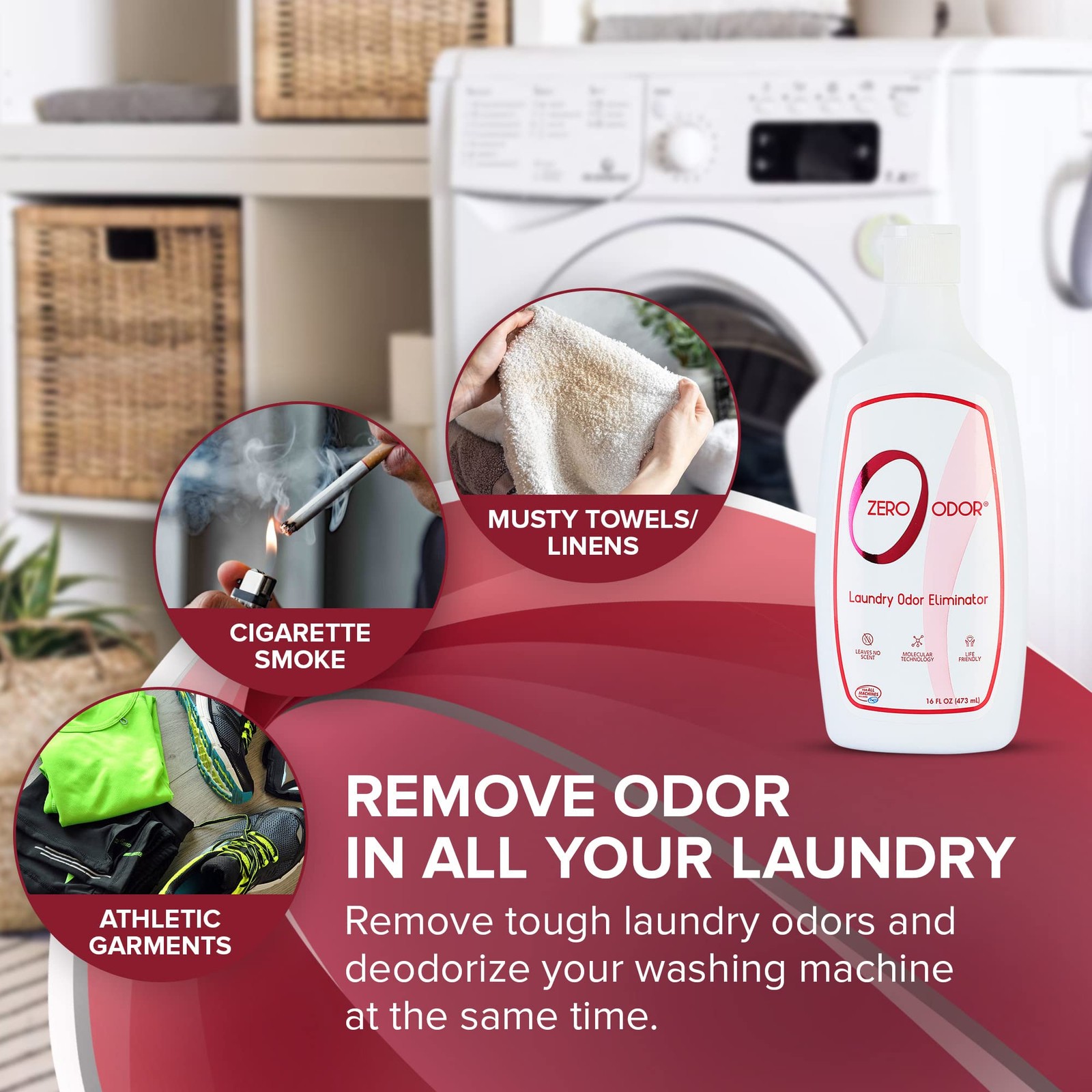 Zero Odor – Laundry Eliminator – Permanently 16 Fl Oz (Pack of 3), White