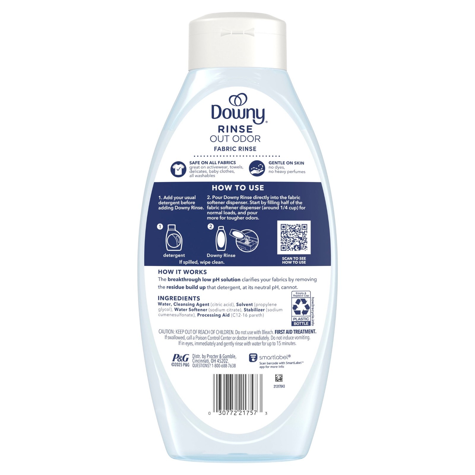 3PK Downy Free & Gentle Fabric Rinse Odor Remover Scent Free, 36.7 oz, Dye Free