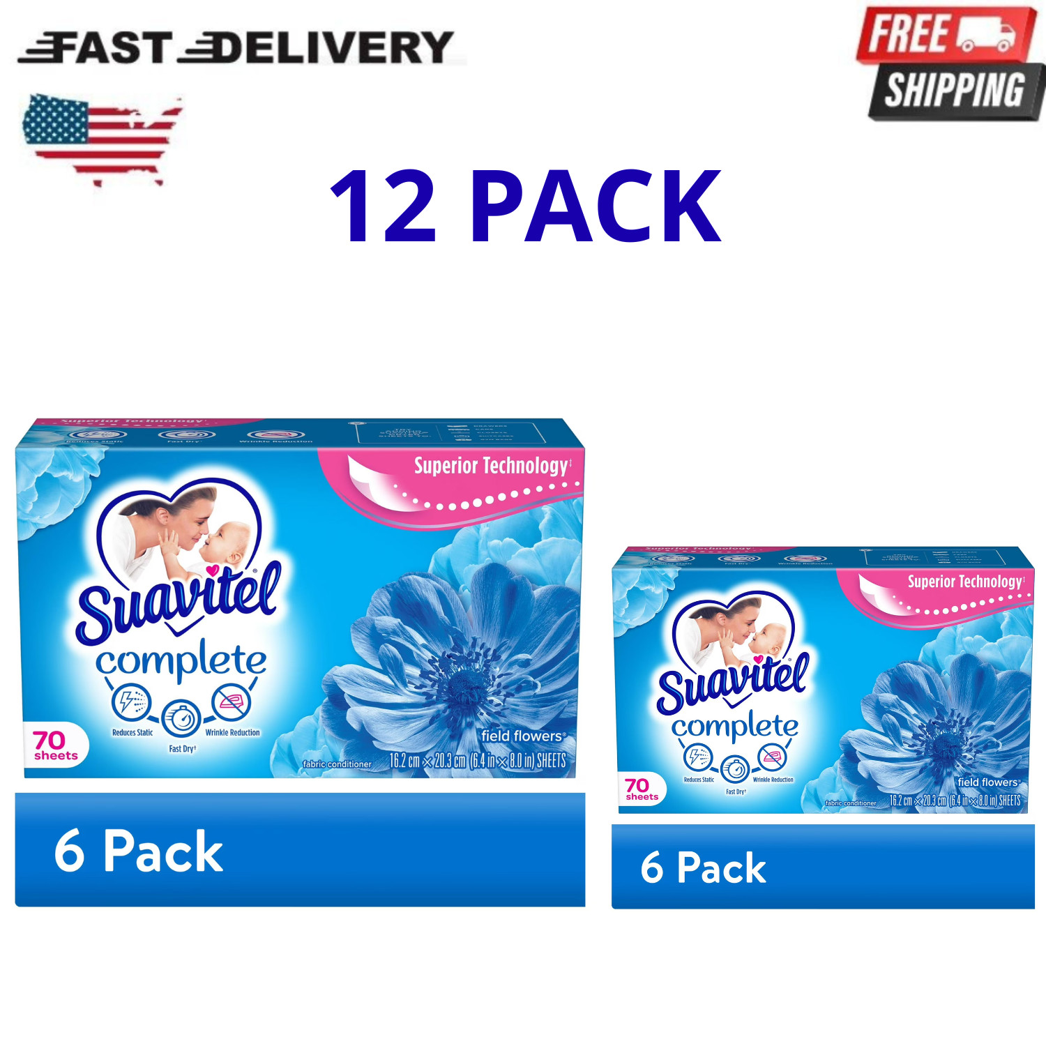 Suavitel Complete Dryer Sheets Morning Sun 70 Count Fabric Softener ( 12 Pack)