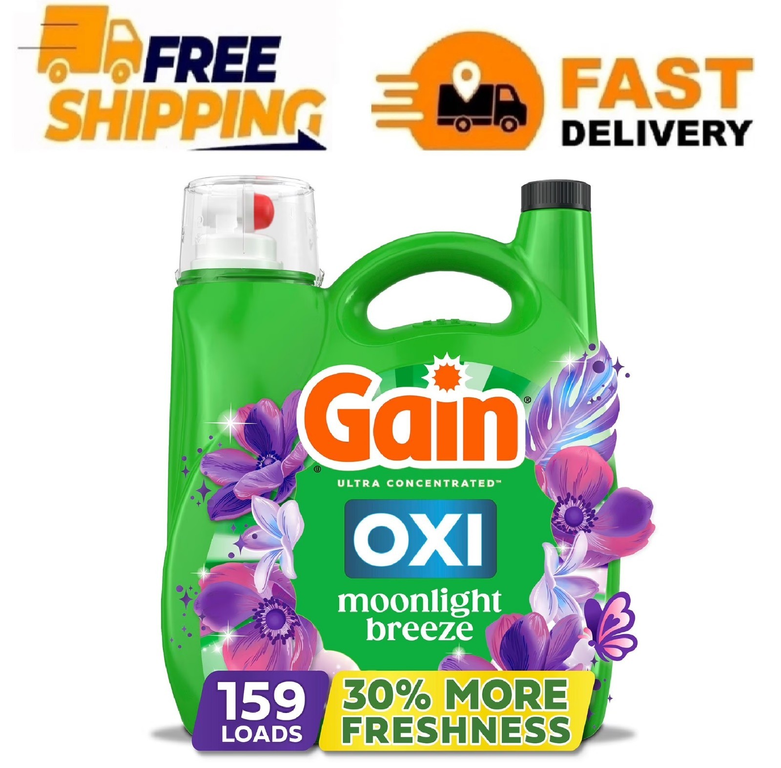 Gain + Oxi Liquid Laundry Detergent, Moonlight Breeze, 159 Loads, 170 fl. oz.