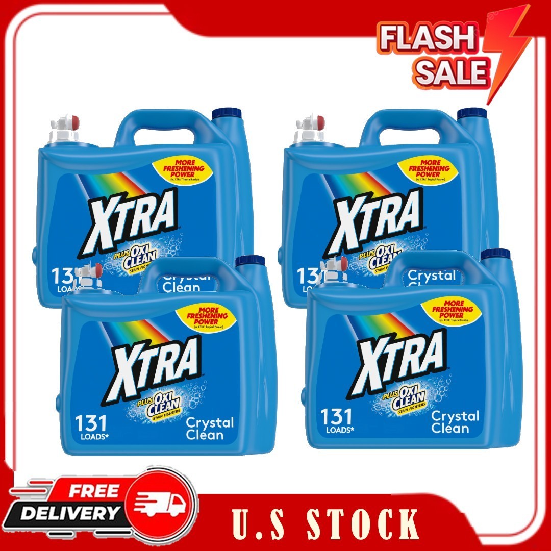 4 Pack Xtra Plus OxiClean, 131 Loads Liquid Laundry Detergent, 203.1 fl oz