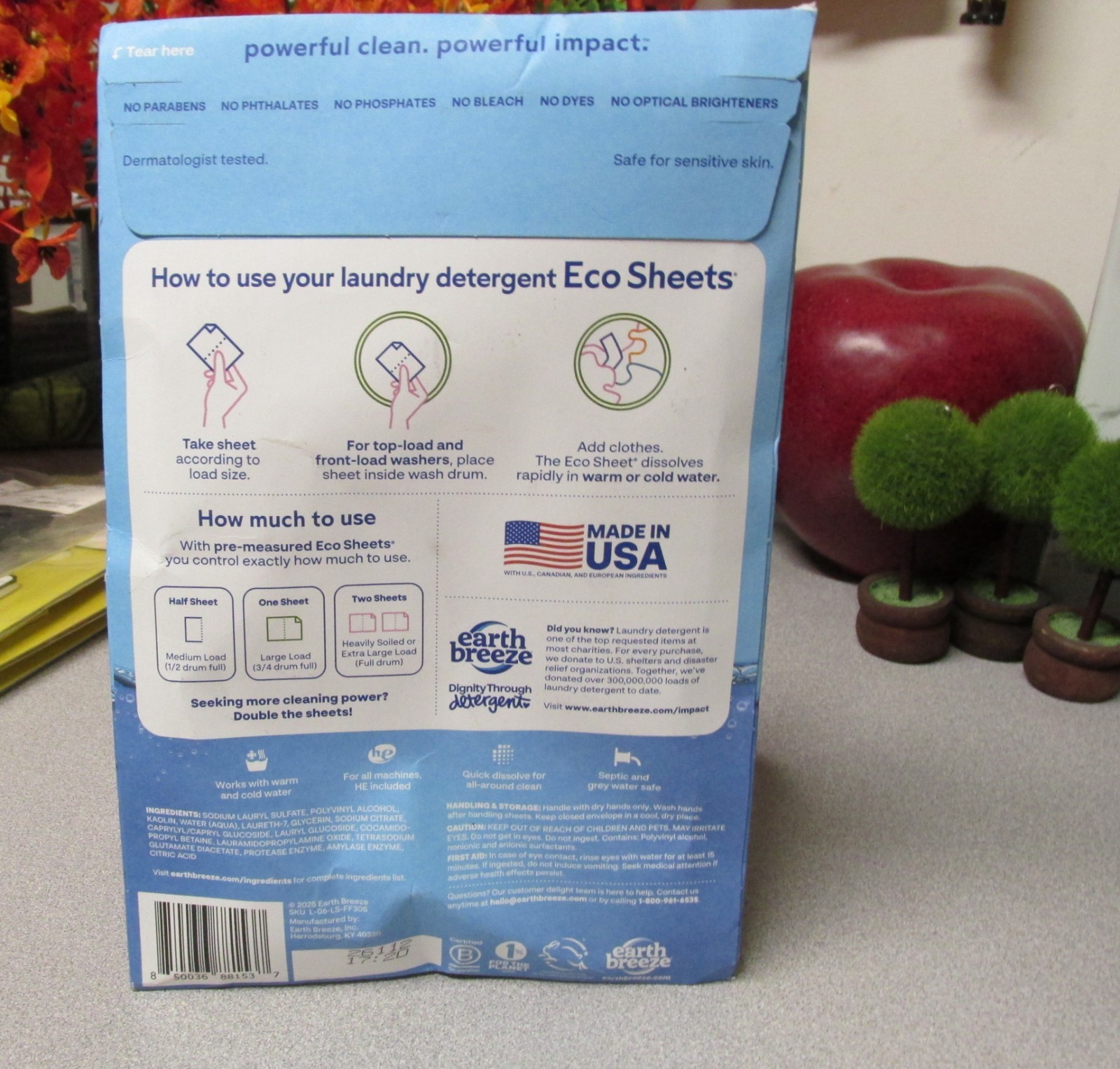 Earth Breeze Fragrance Free 30 Eco Sheets Laundry Detergent Quick Dissolve