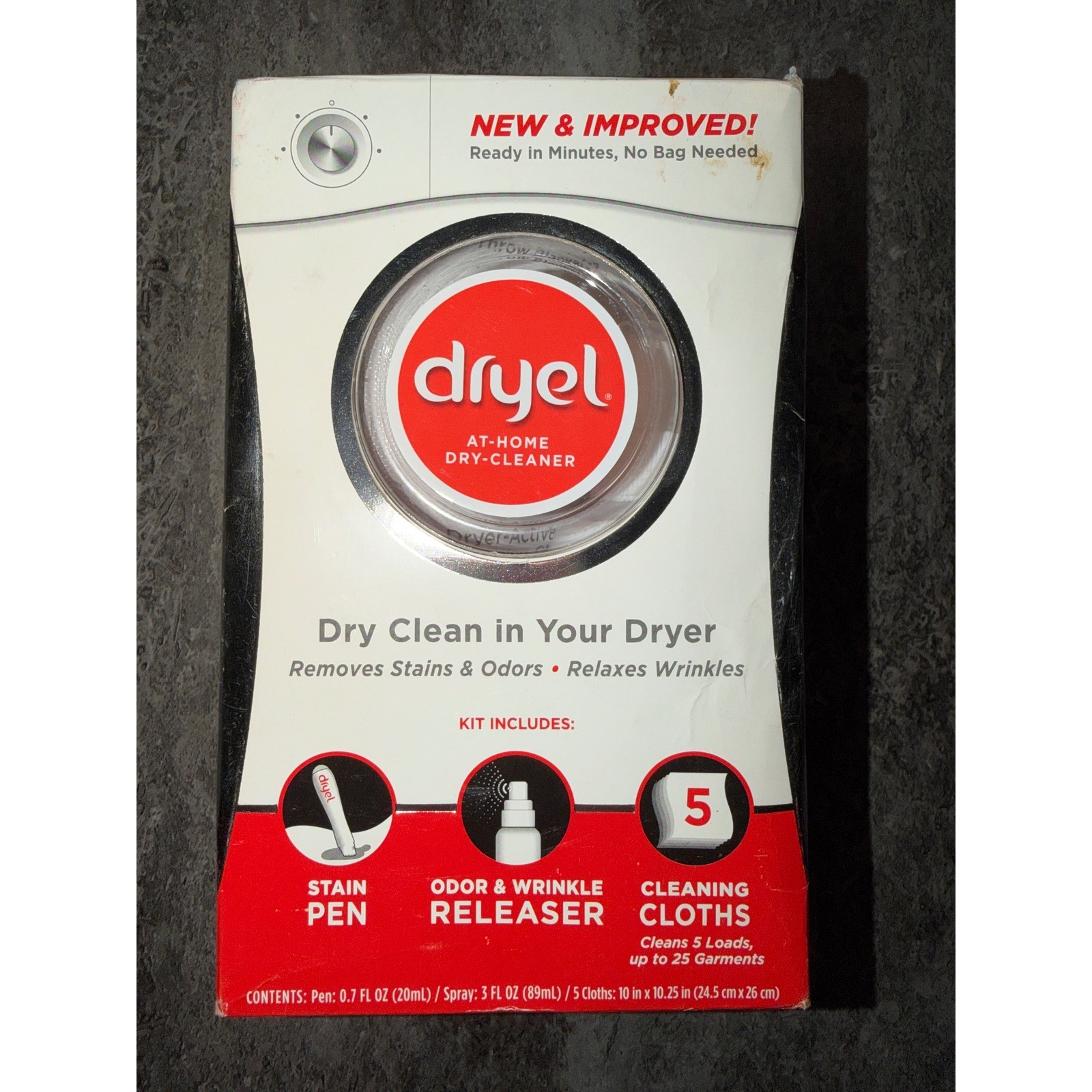 Dryel At-Home Dry Cleaner Starter Kit 5 Loads Stain Pen Wrinkle Releaser Spray
