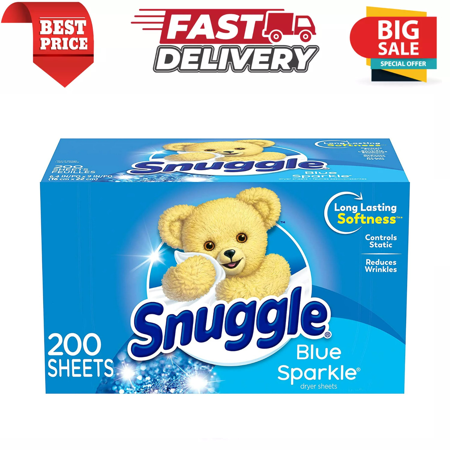 Snuggle Fabric Softener Dryer Sheets, Blue Sparkle, 200 Count