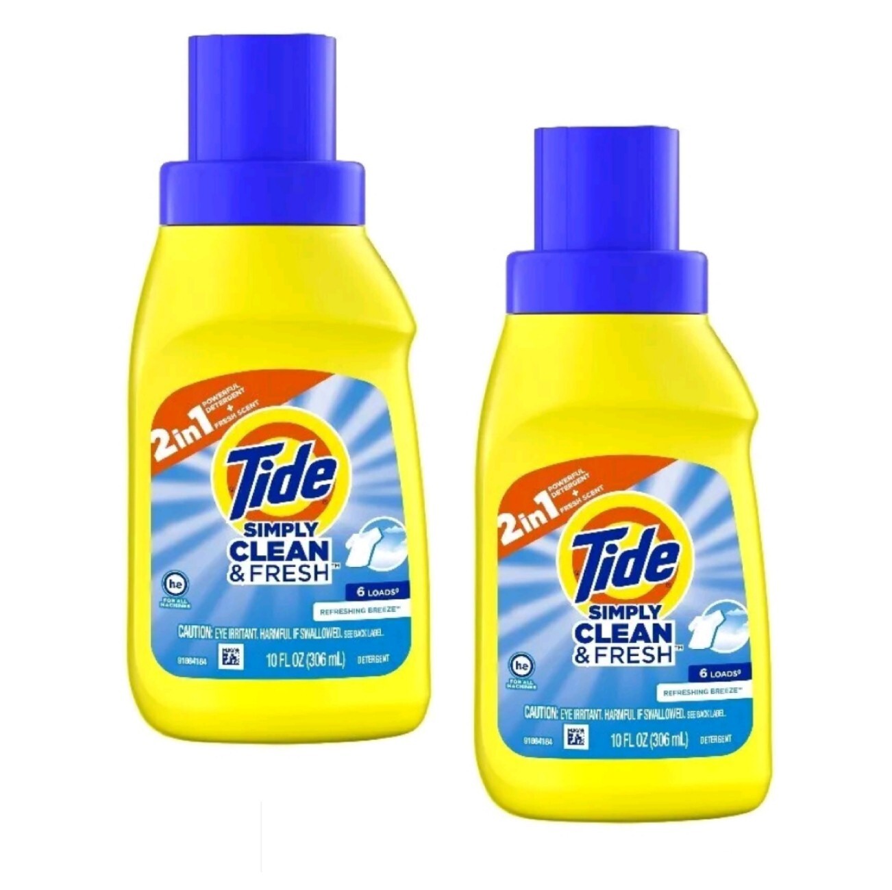 🐌 TIDE (2-PACK) 10 Oz. Simply Clean ●REFRESHING BREEZE● Laundry Detergent🫧.
