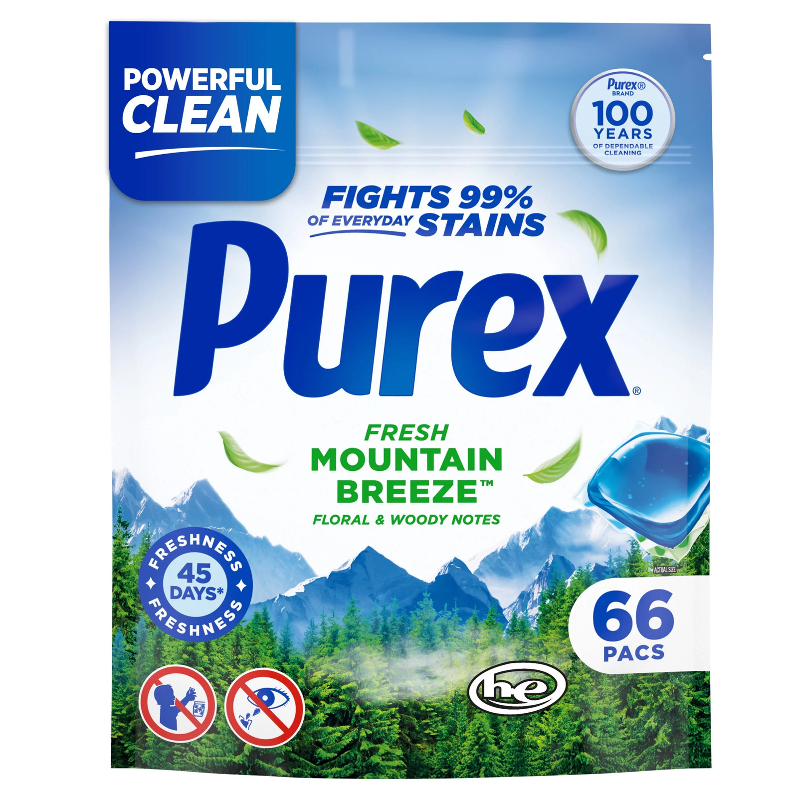 Laundry Detergent Pacs, Fresh Mountain Breeze, 66 count