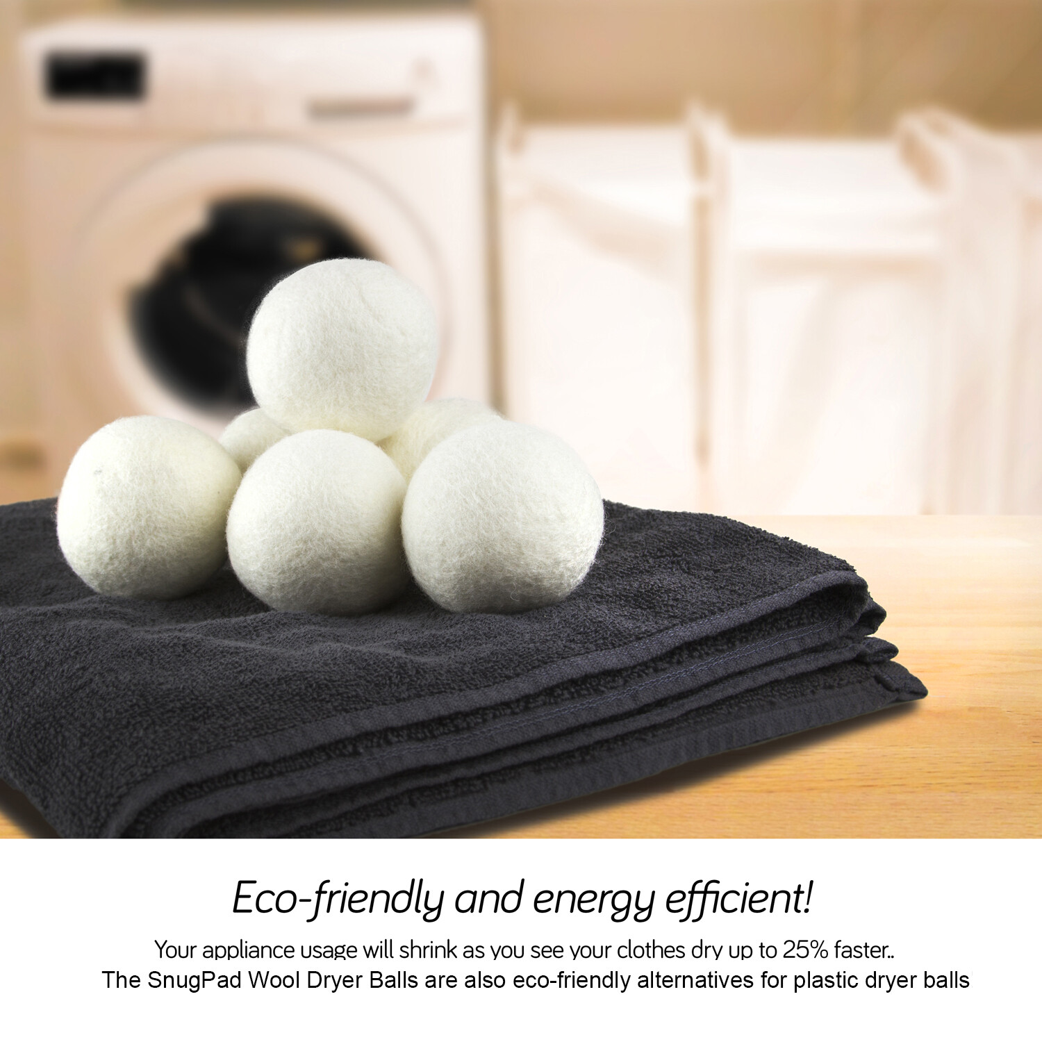 Wool Dryer Balls Natural Fabric Softener, Organic, (6-Pk) + ZG-Home reusable bag