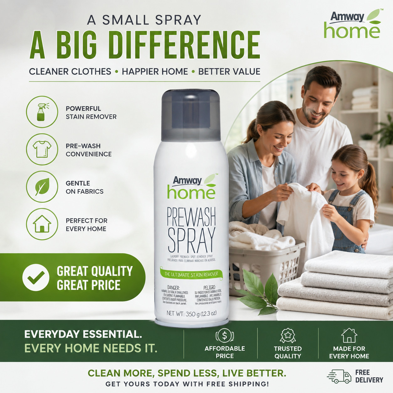 Amway Home Prewash Spray Tough Stain Remover 16 oz Laundry Cleaner Pack of 3