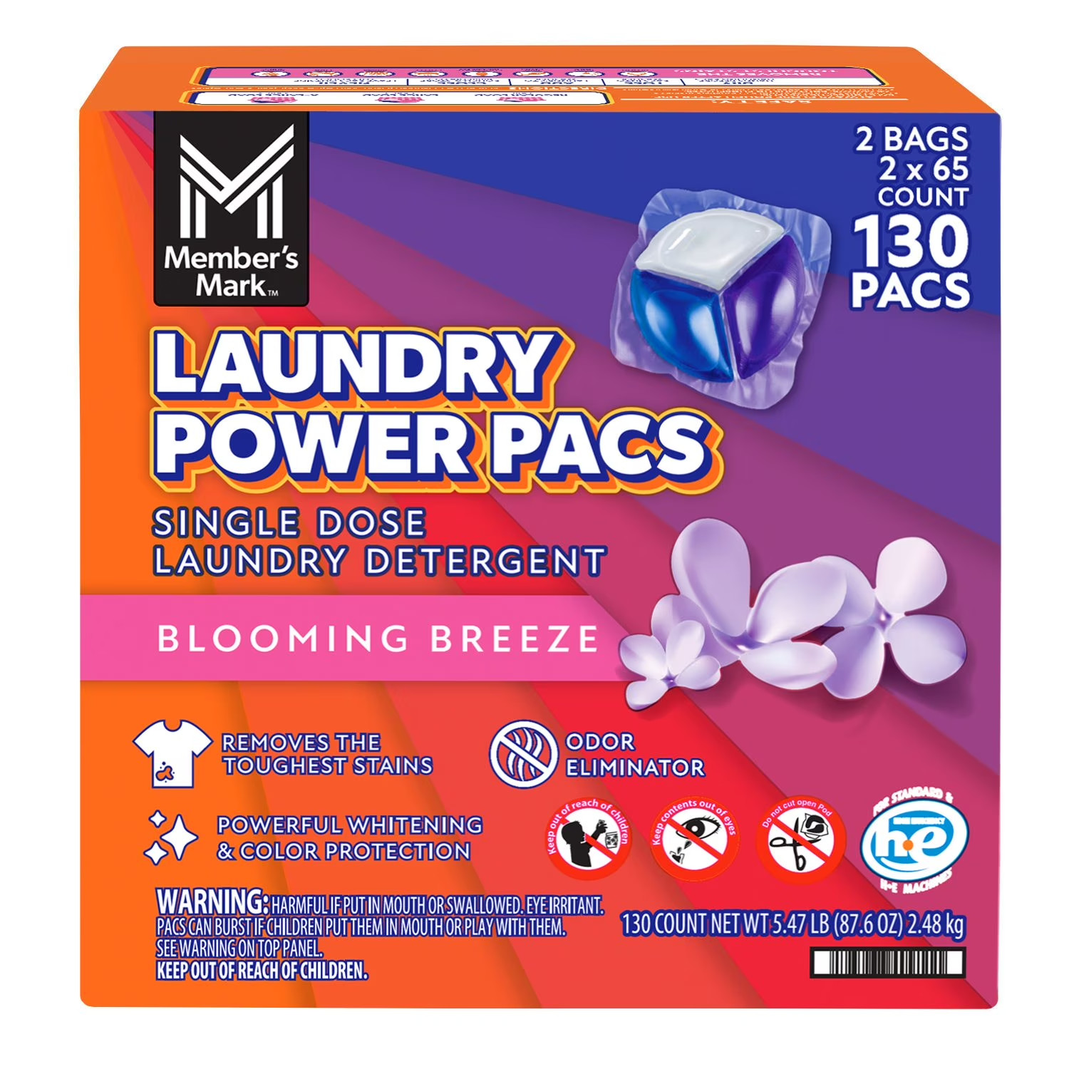 Member’s Mark Laundry Detergent Power Pacs, Blooming Breeze Scent, 130 Count