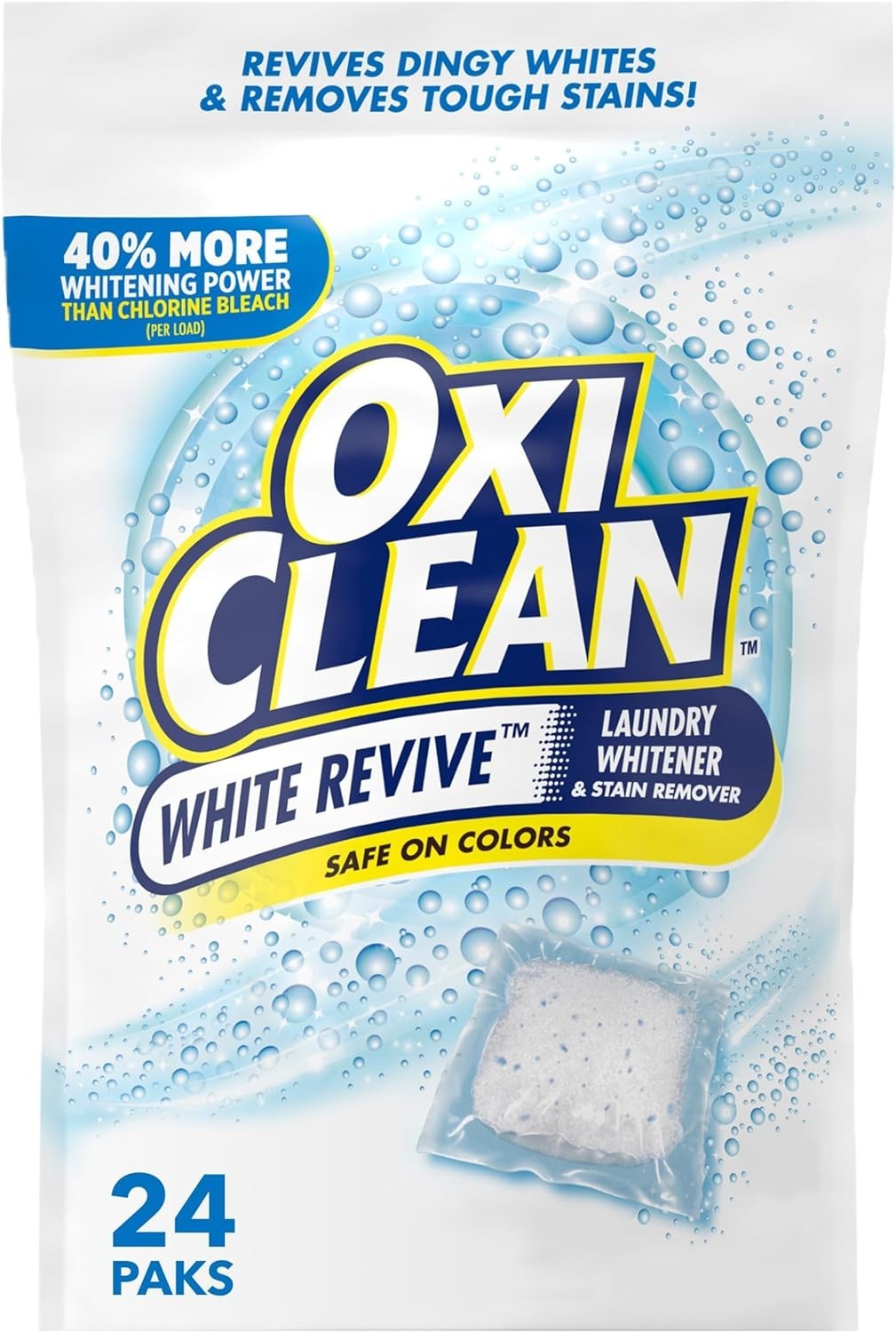 White Revive 24 Count Laundry Whitener & Stain Remover Power Paks – Oxygen-Based