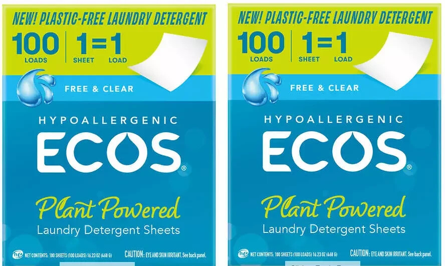 Laundry Detergent Sheets ECOS Free & Clear 200 Loads, 200 Sheets Plastic-Free