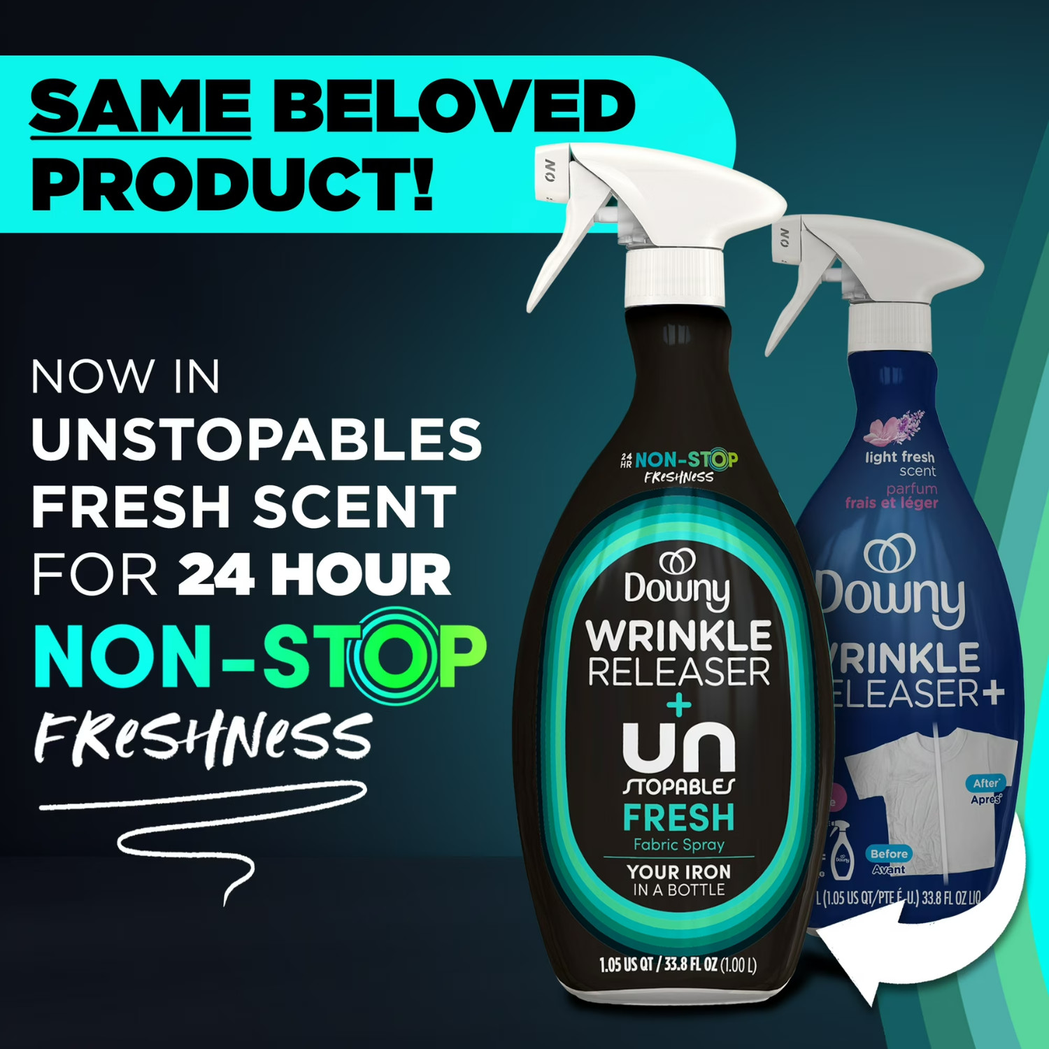 (3 Pack) Downy Unstopables Fresh Wrinkle Releaser Fabric Spray, 33.8 fl oz