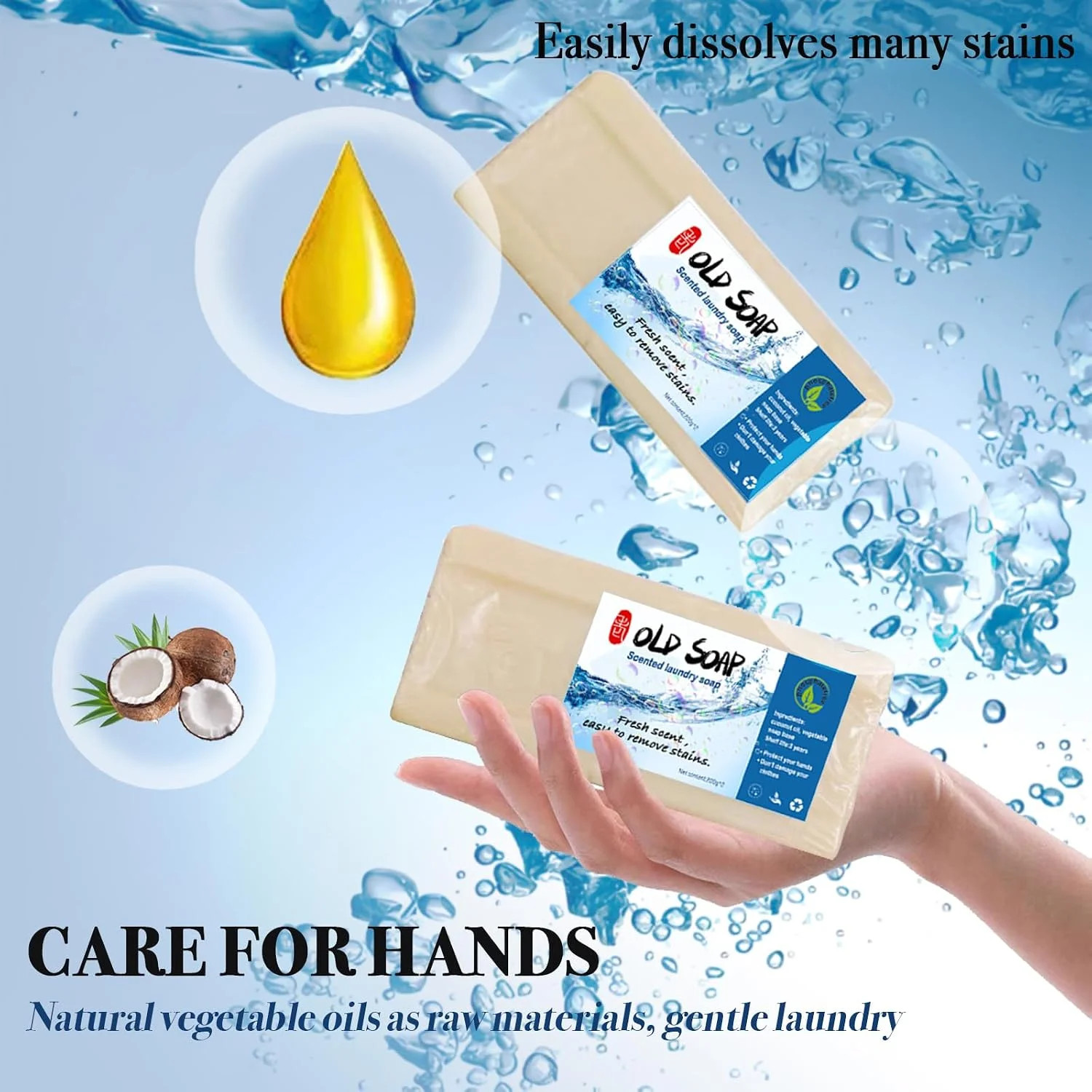 2PCS Canal Old Soap with Brush,Chinese Soap Bar Stain Remover,Powerful Cleaning