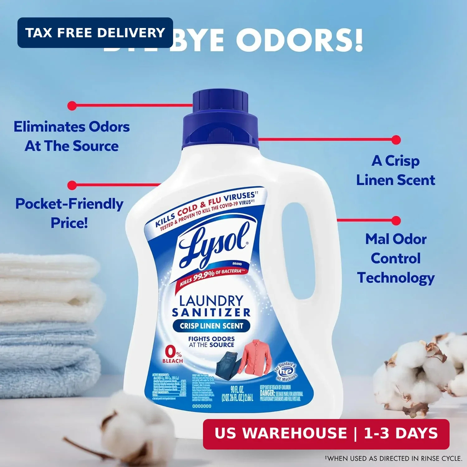 Lysol Laundry Sanitizer Additive, Bacteria-Causing Laundry Odor Eliminator, Dete