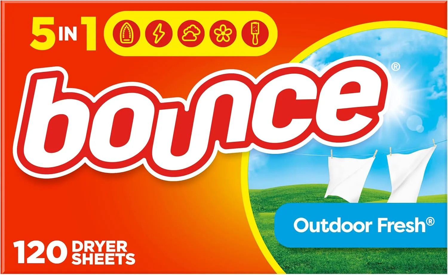 Bounce Fabric Softener Sheets Outdoor Fresh Scent 120 Count