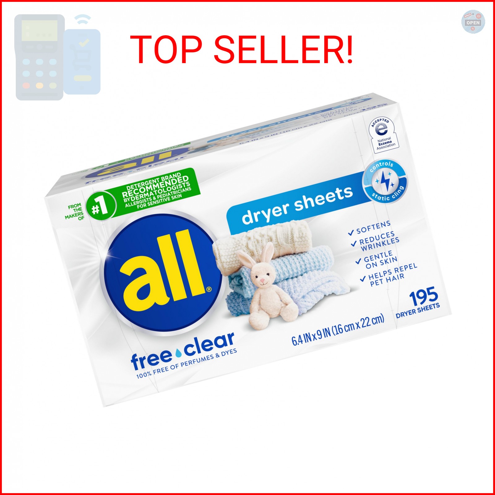 all free clear Fabric Softener Dryer Sheets for Sensitive Skin, 195 Count, Hypoa