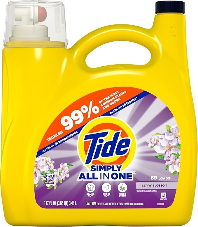Tide Simply Clean & Fresh Liquid Laundry Detergent, Berry Blossom Scent, 89 load