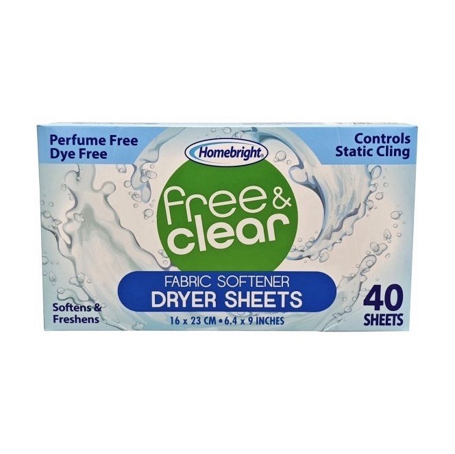 Homebright Perfume Free Dye Free Fabric Softener Dryer Sheets 40 Sheets