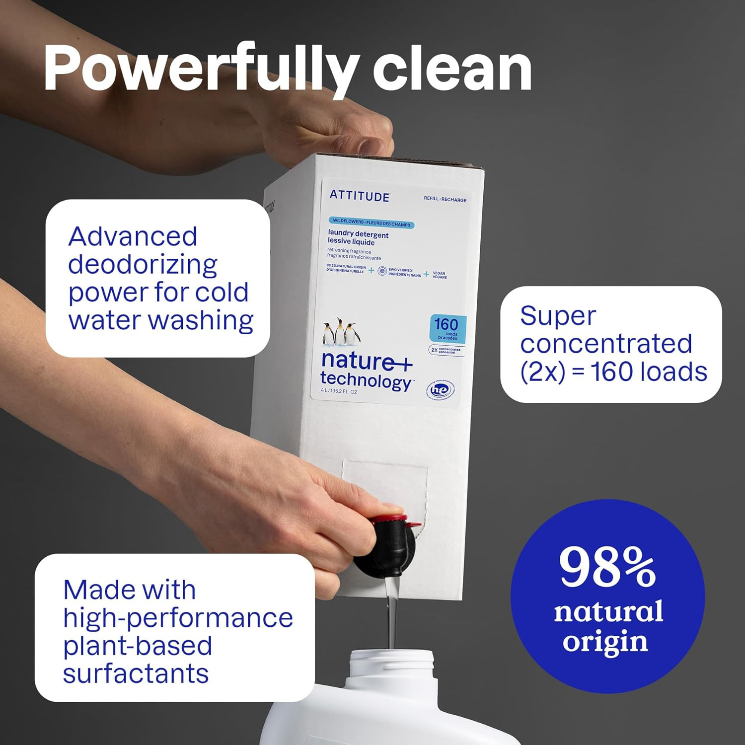 ATTITUDE Liquid Laundry Detergent Refill, EWG Verified, HE Compatible, Plant-Bas