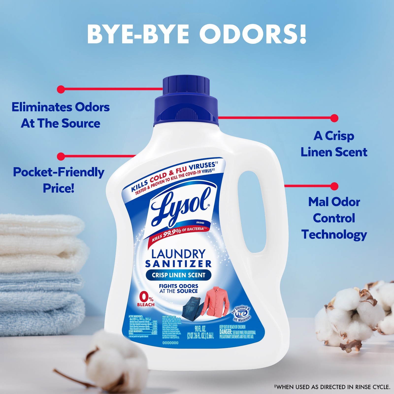 (2 pack) Lysol Laundry Sanitizer Additive, Sanitizing Liquid for Clothes and Lin