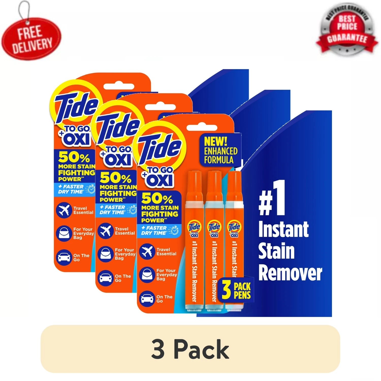 (3 Pack) Tide To Go Instant Stain Remover Pen Travel Size 1.01 fl oz